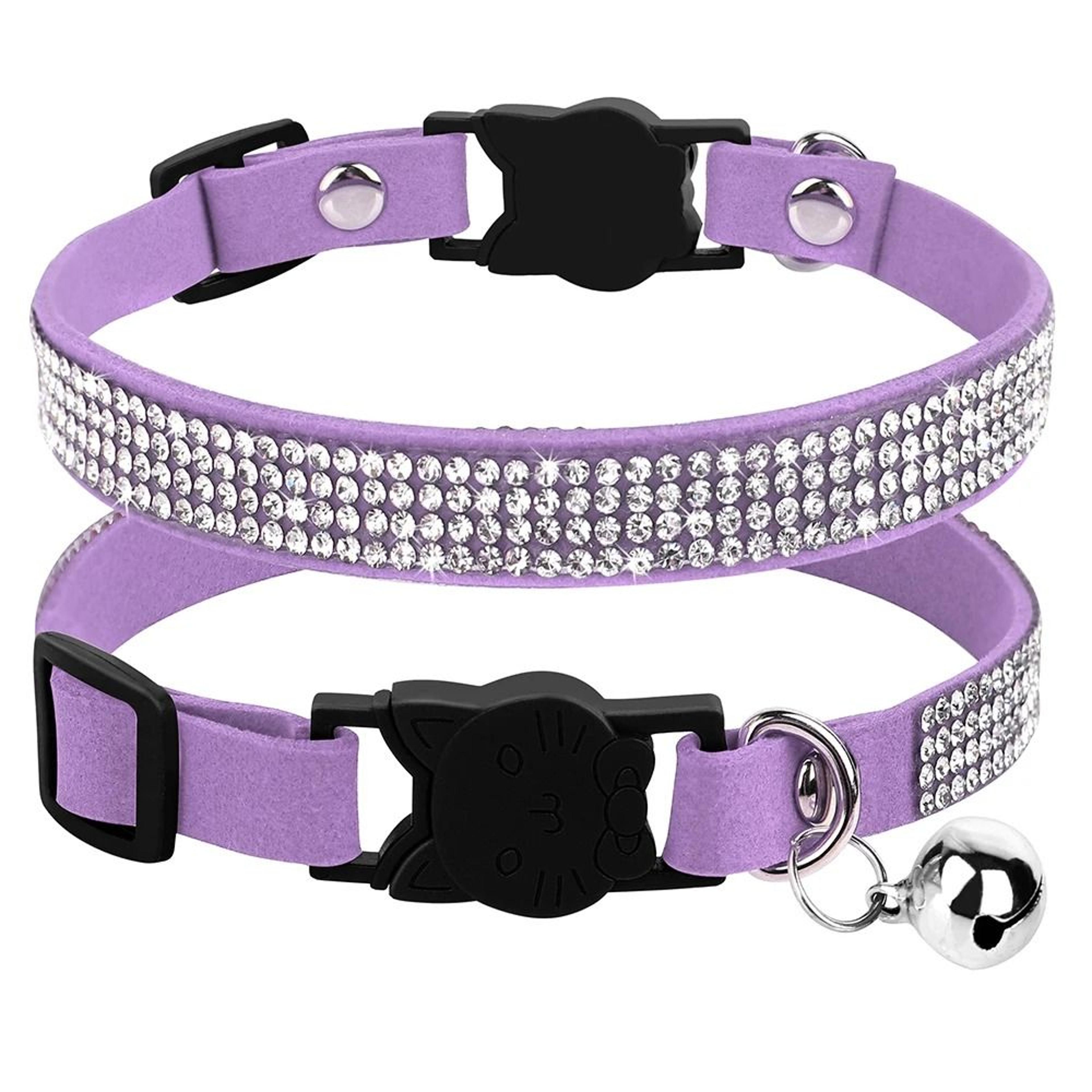 Suede Leather Rhinestone Cat Collar With Bell Breakaway 9