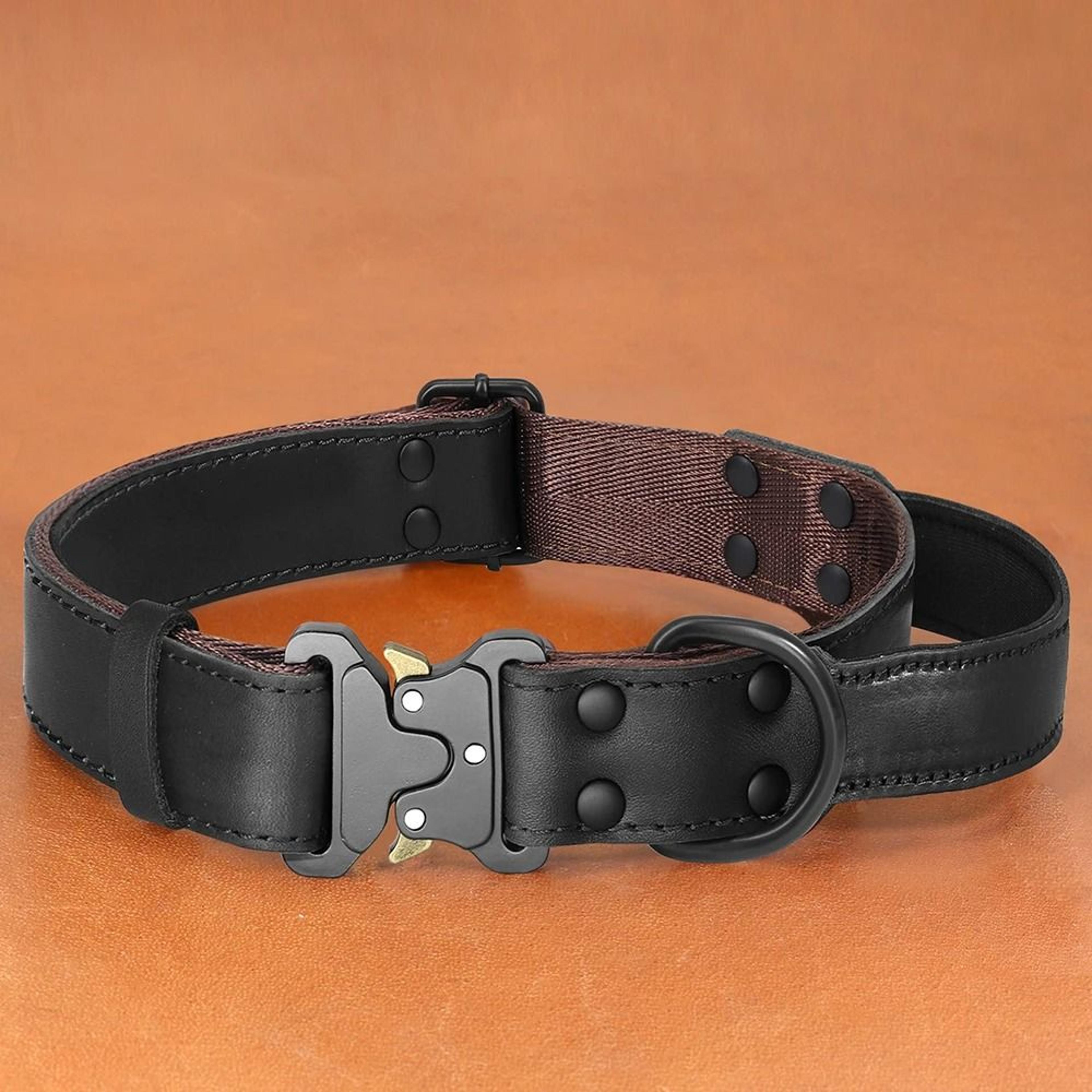 Genuine Leather Dog Collar With Handle And Safety Buckle For Medium And Large Dogs 2