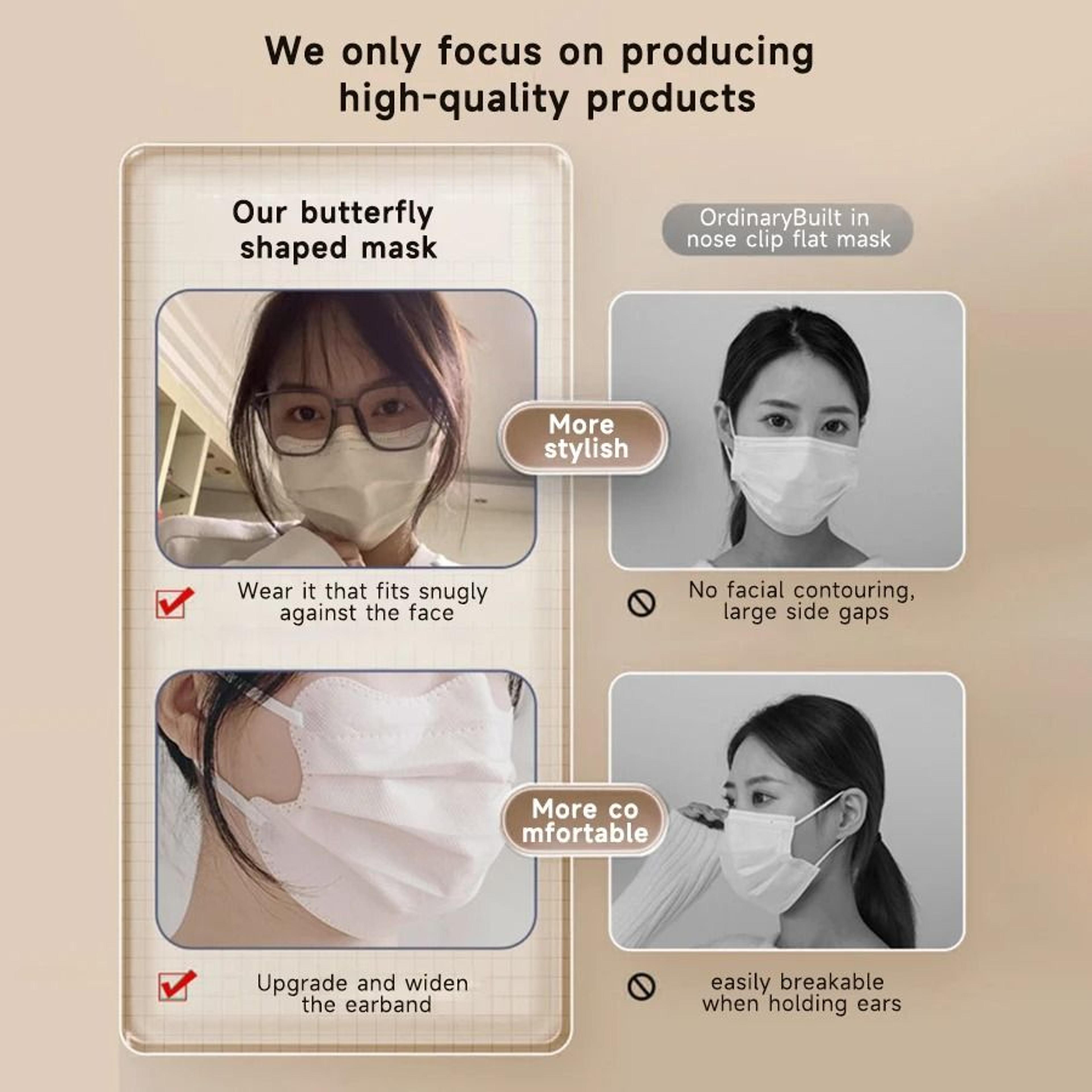 Butterfly Shaped Disposable Face Masks Pink 3 Layer Protective Masks For Women 16