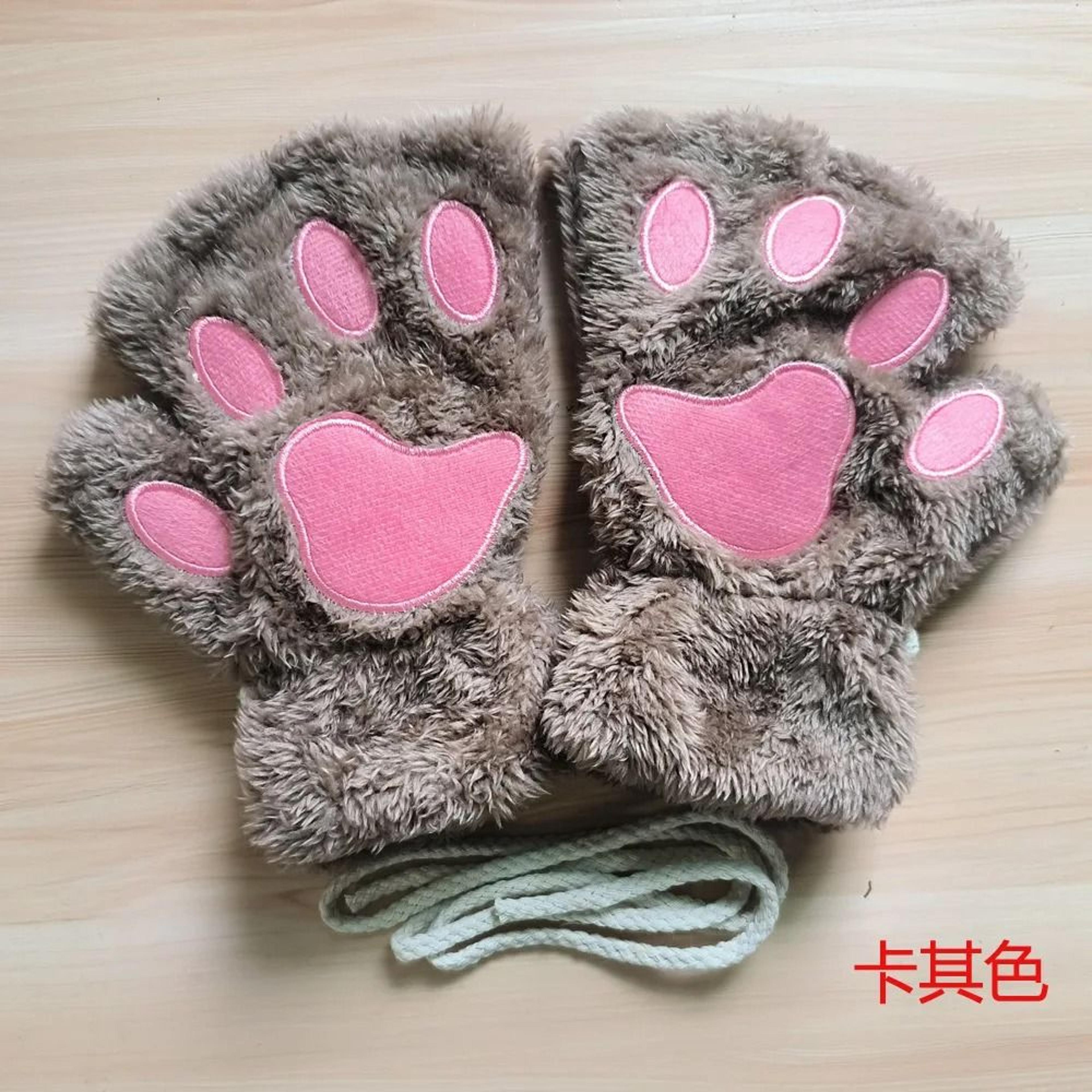 Kawaii Plush Paw Gloves Cat Claw Fingerless Plush Mittens 5