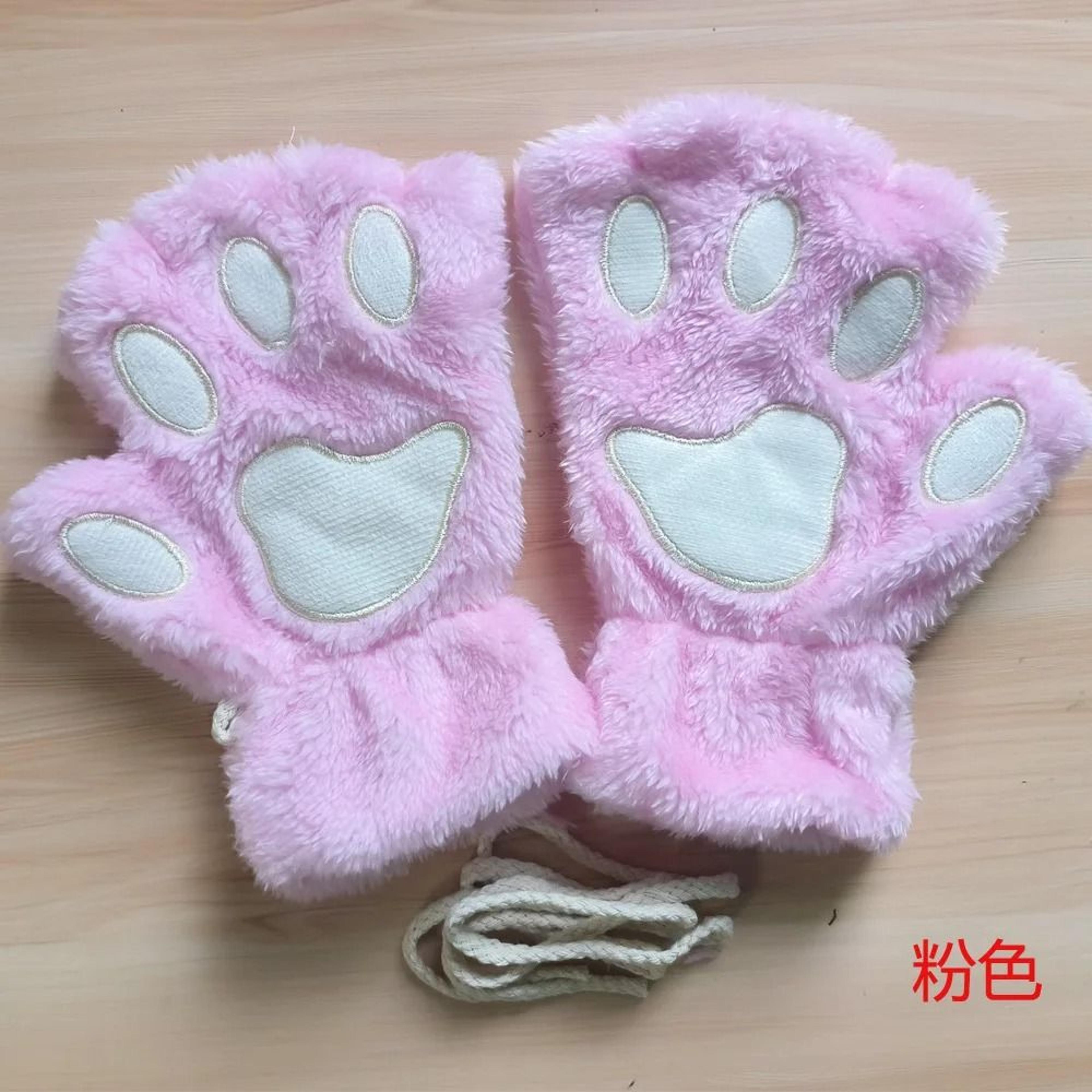 Kawaii Plush Paw Gloves Cat Claw Fingerless Plush Mittens 3