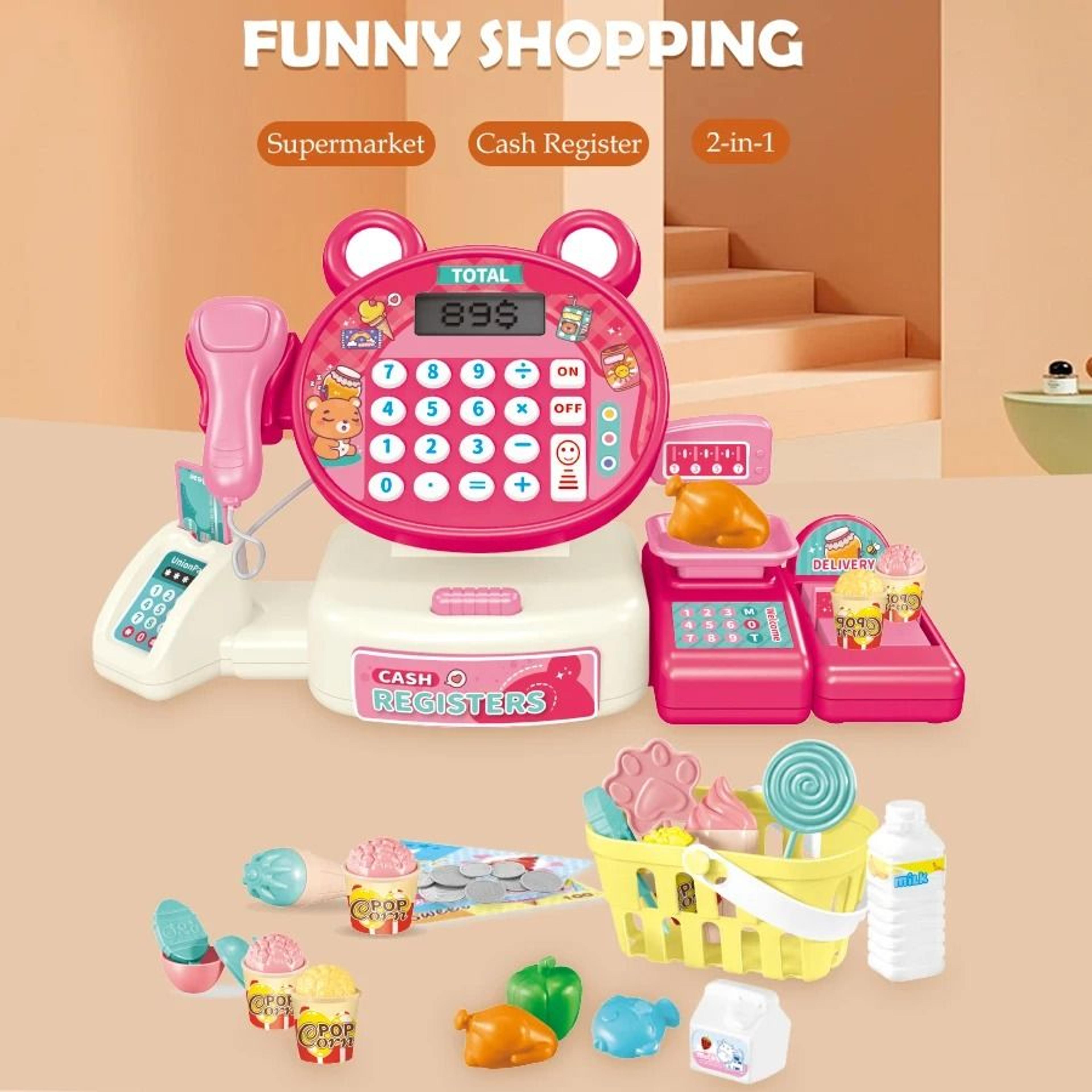 Kids Supermarket Toy Play Cash Register With Shopping Cart Role Play Set 12