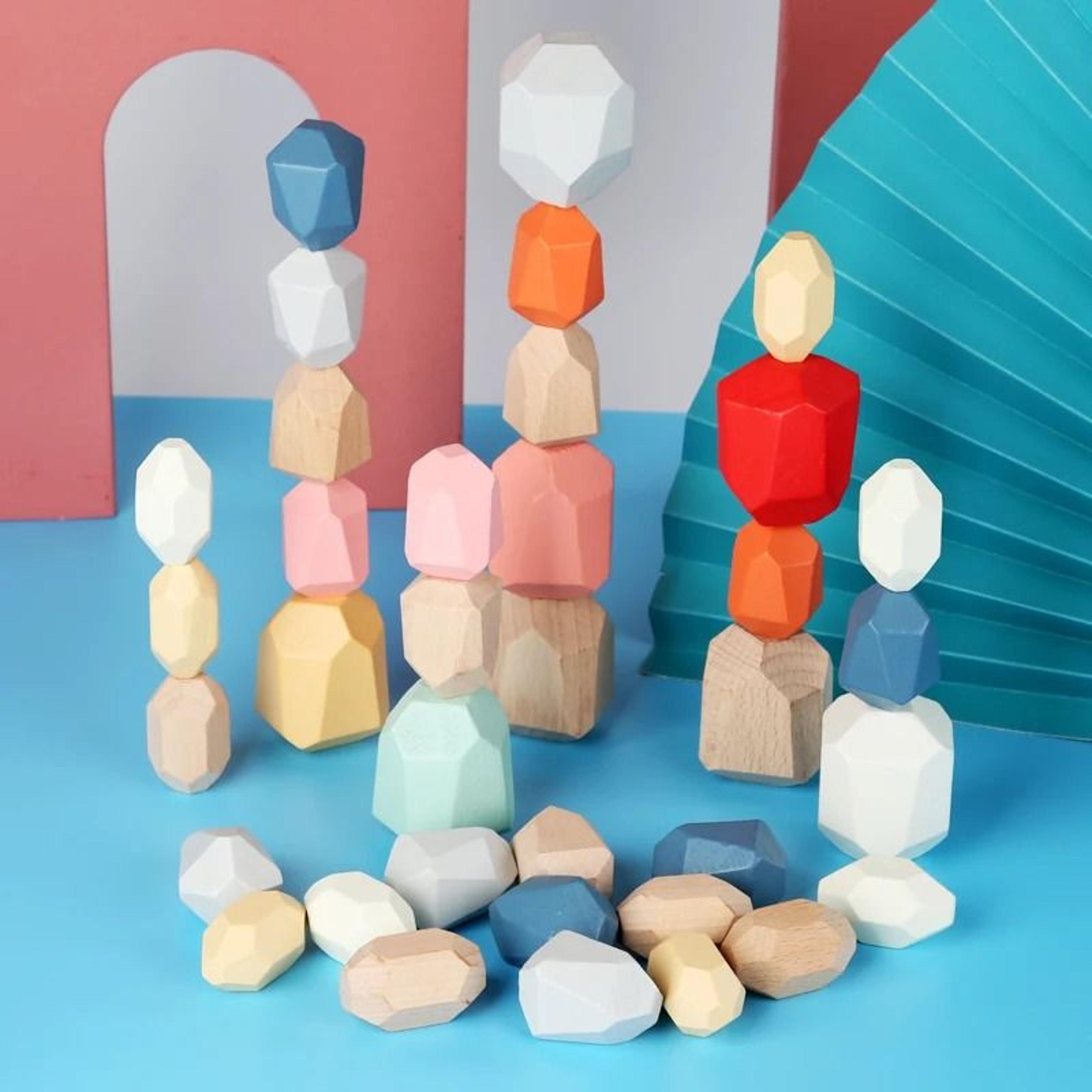 Wooden Stacking Stones Montessori Balance Sorting Toy For Toddlers 10
