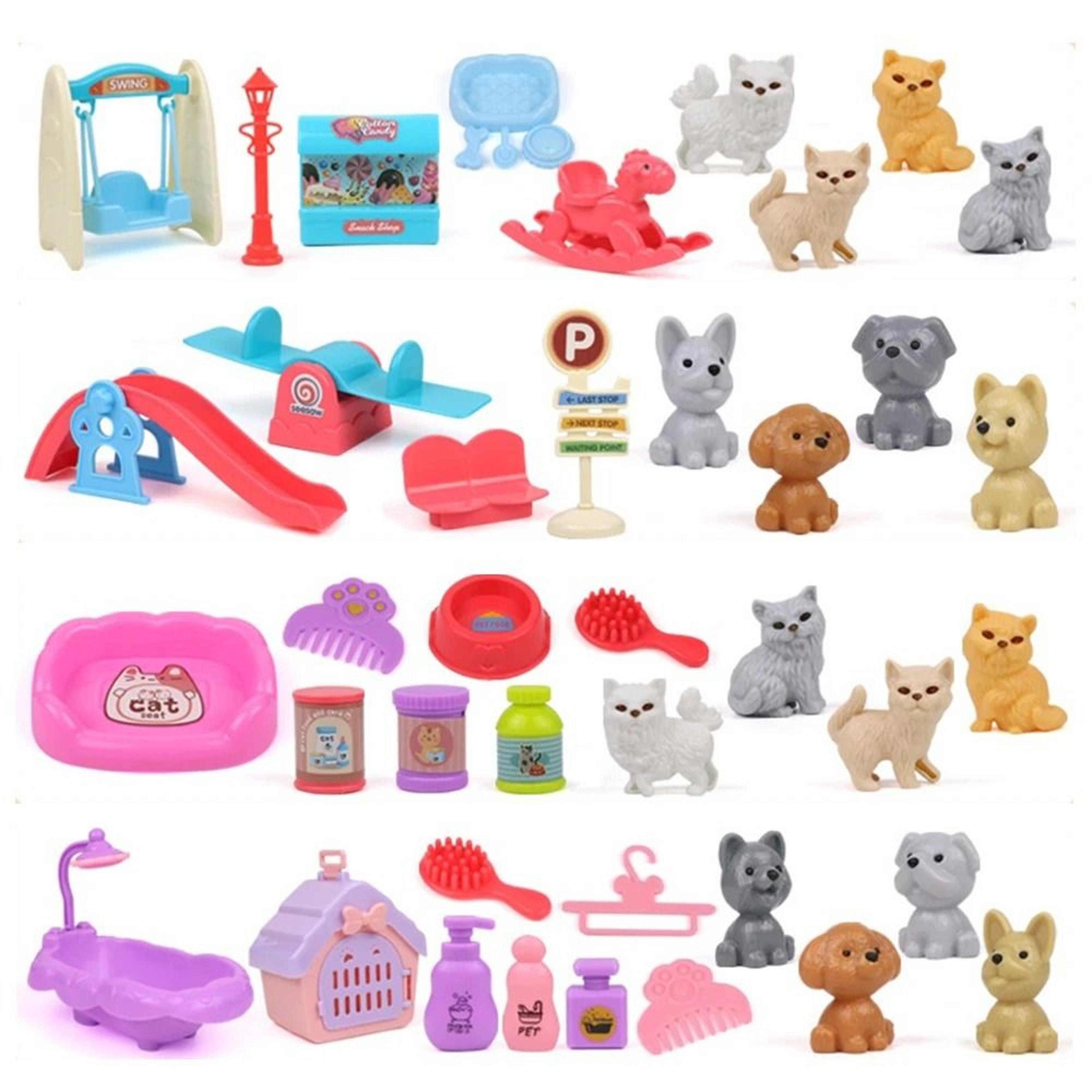 mini pet play house pretend play cat dog kennel bathtub toy set