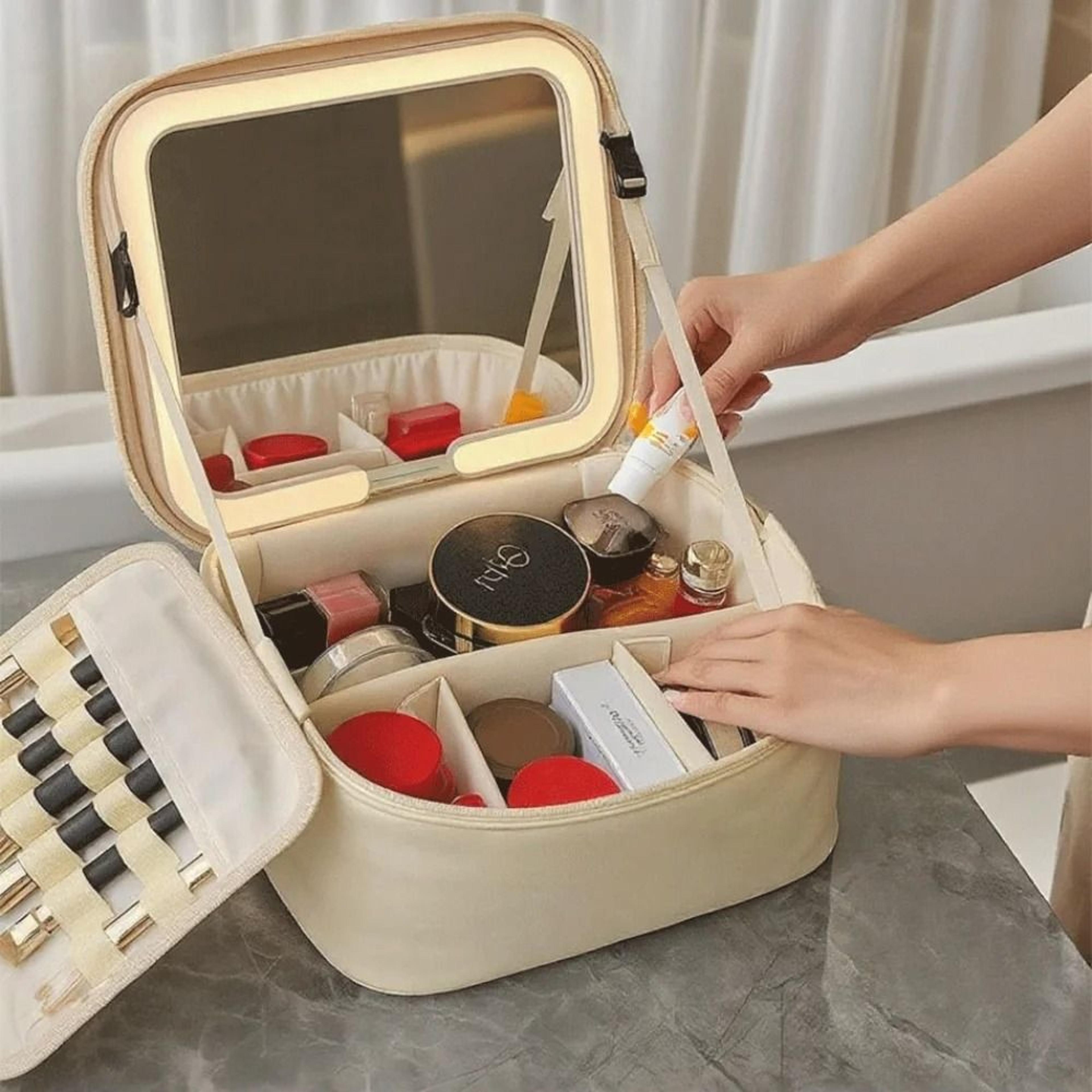 High End Makeup Bag With LED Mirror Large Capacity Travel Organizer 4