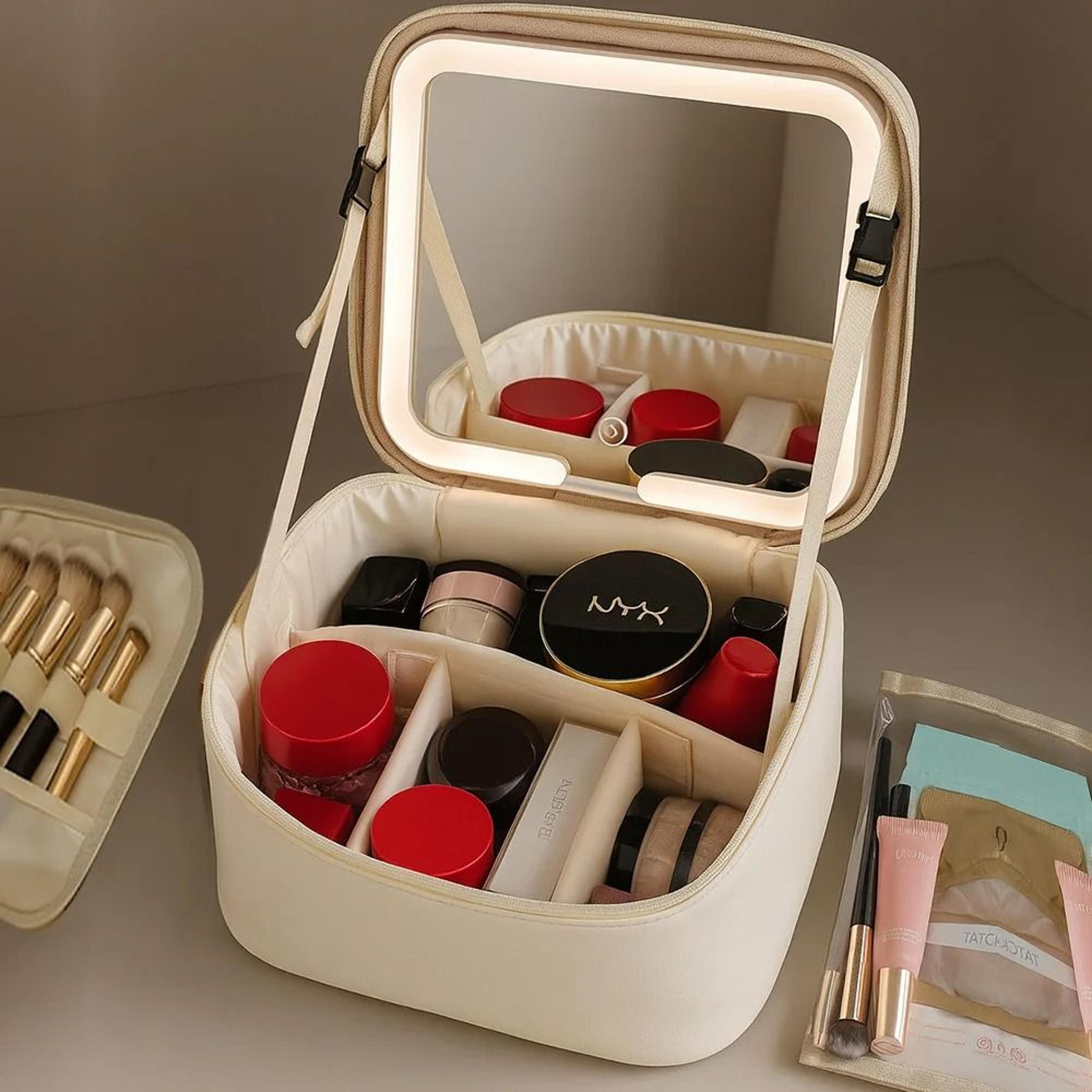 High End Makeup Bag With LED Mirror Large Capacity Travel Organizer 0