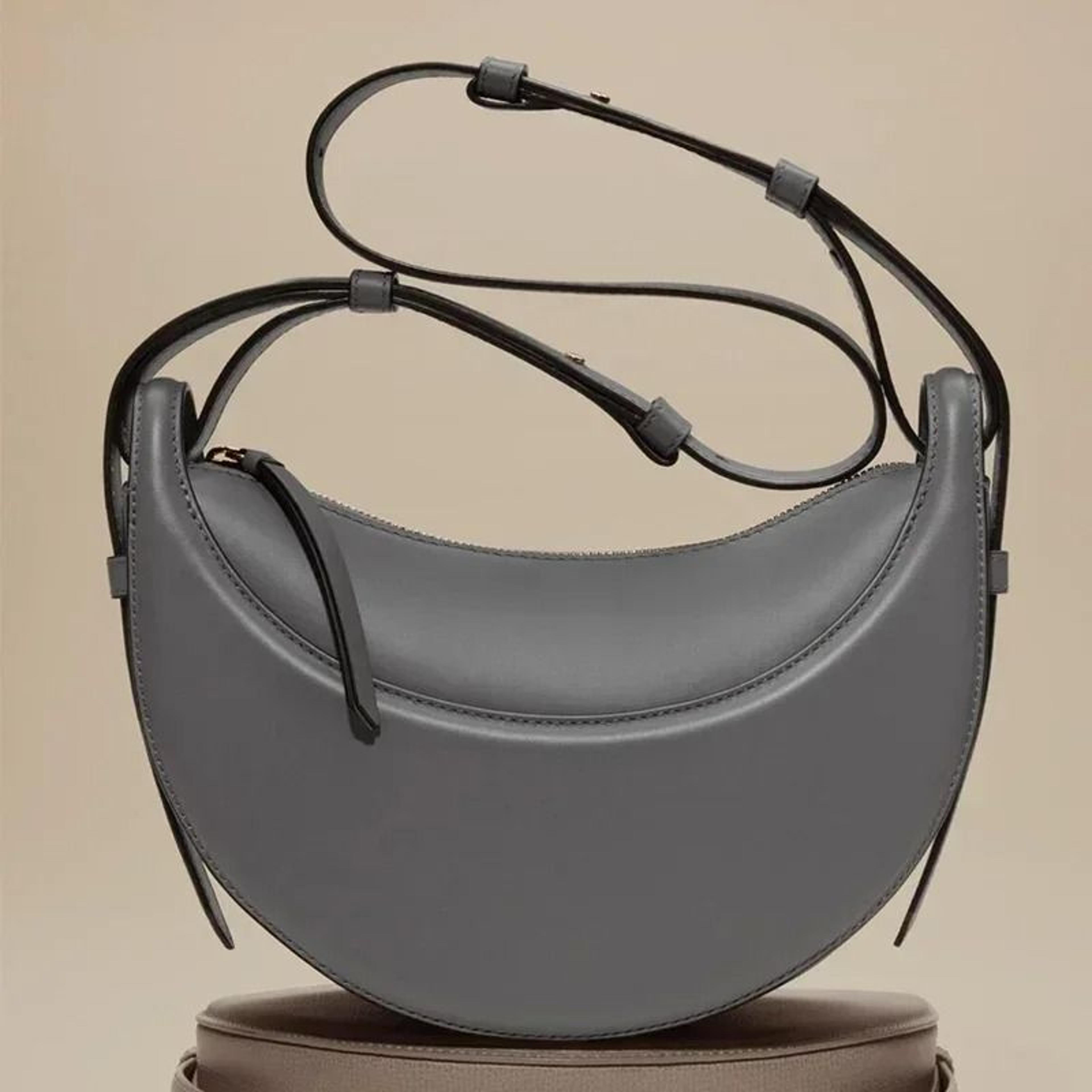 French Style Genuine Leather Crescent Shoulder Crossbody Bag 11