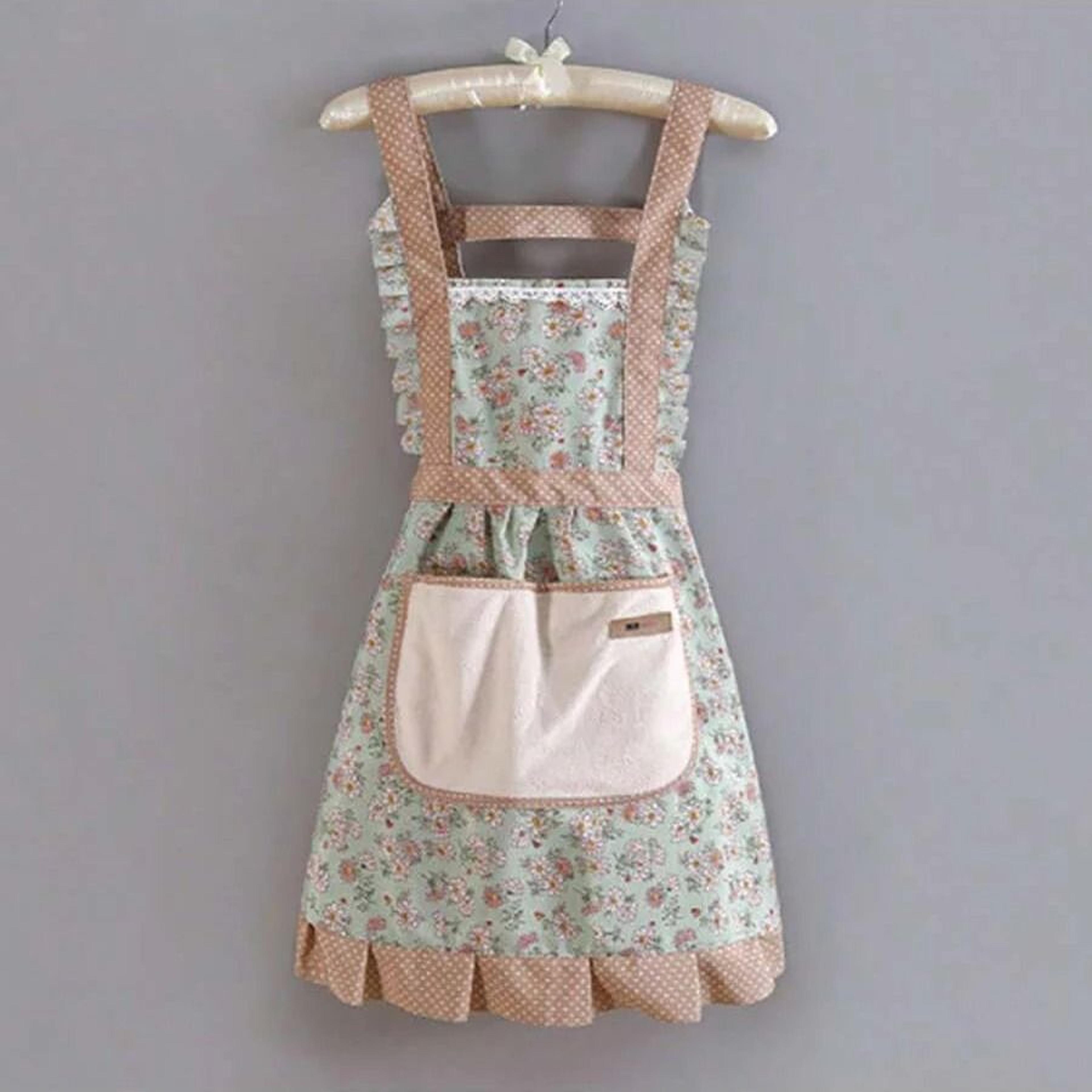 canvas floral kitchen apron with hand wipe oil and stain resistant design