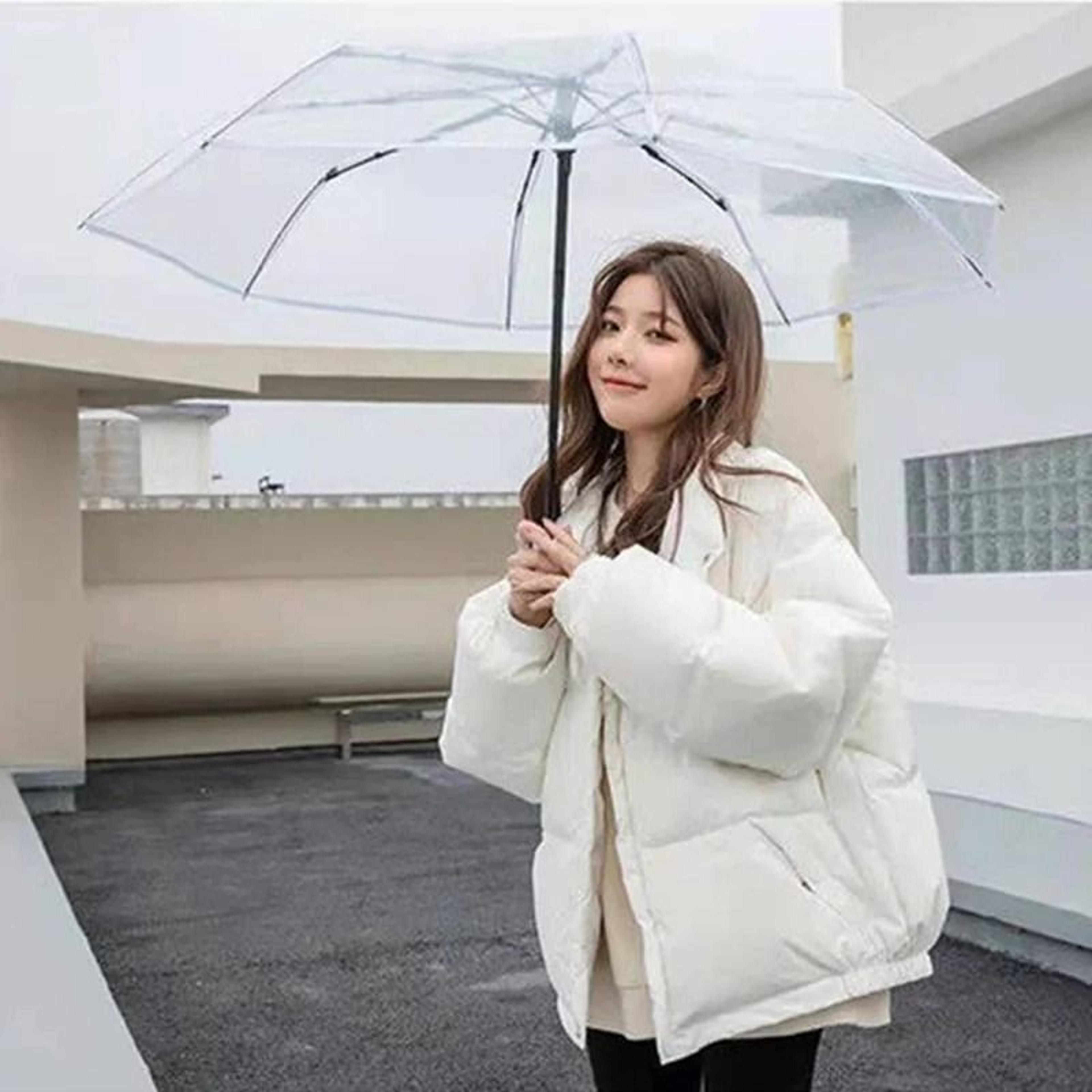 Transparent Automatic Folding Rain Umbrella Clear Triple Fold Travel Umbrella 1