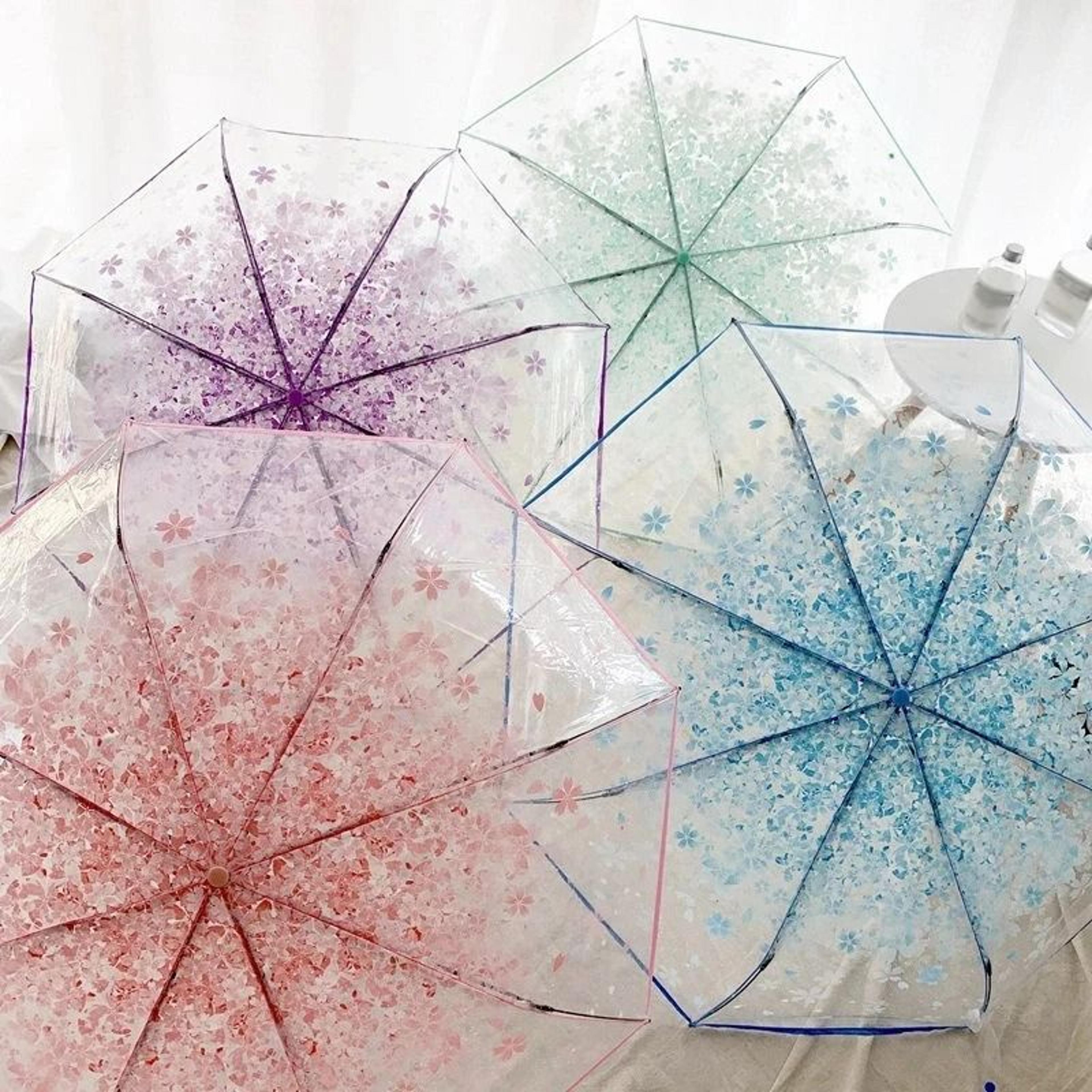 Cherry Blossom Transparent Trifold Umbrella Cute Korean Style Rain Umbrella 8