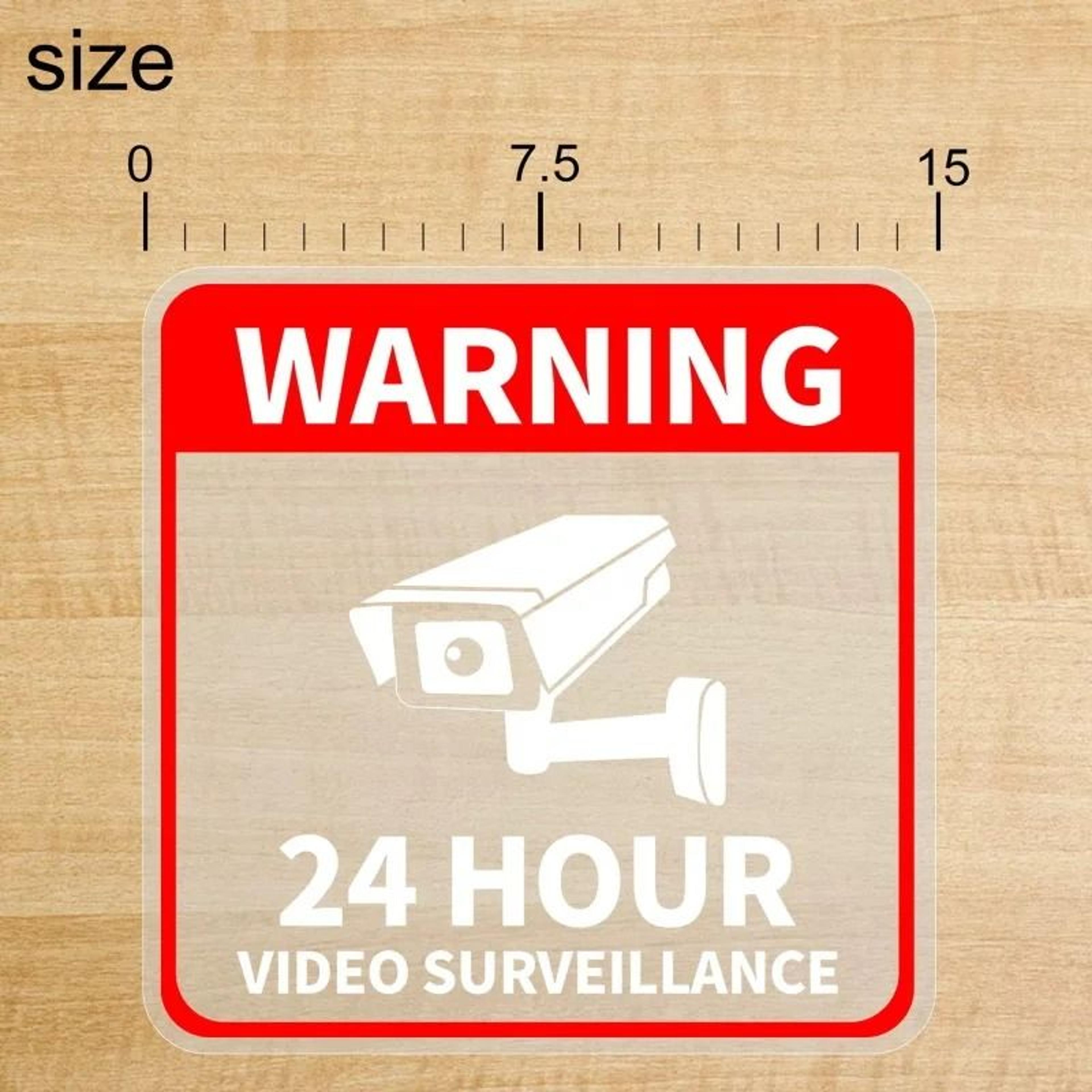 24 Hour Video Surveillance Warning Stickers Waterproof Security Signs Pack 8