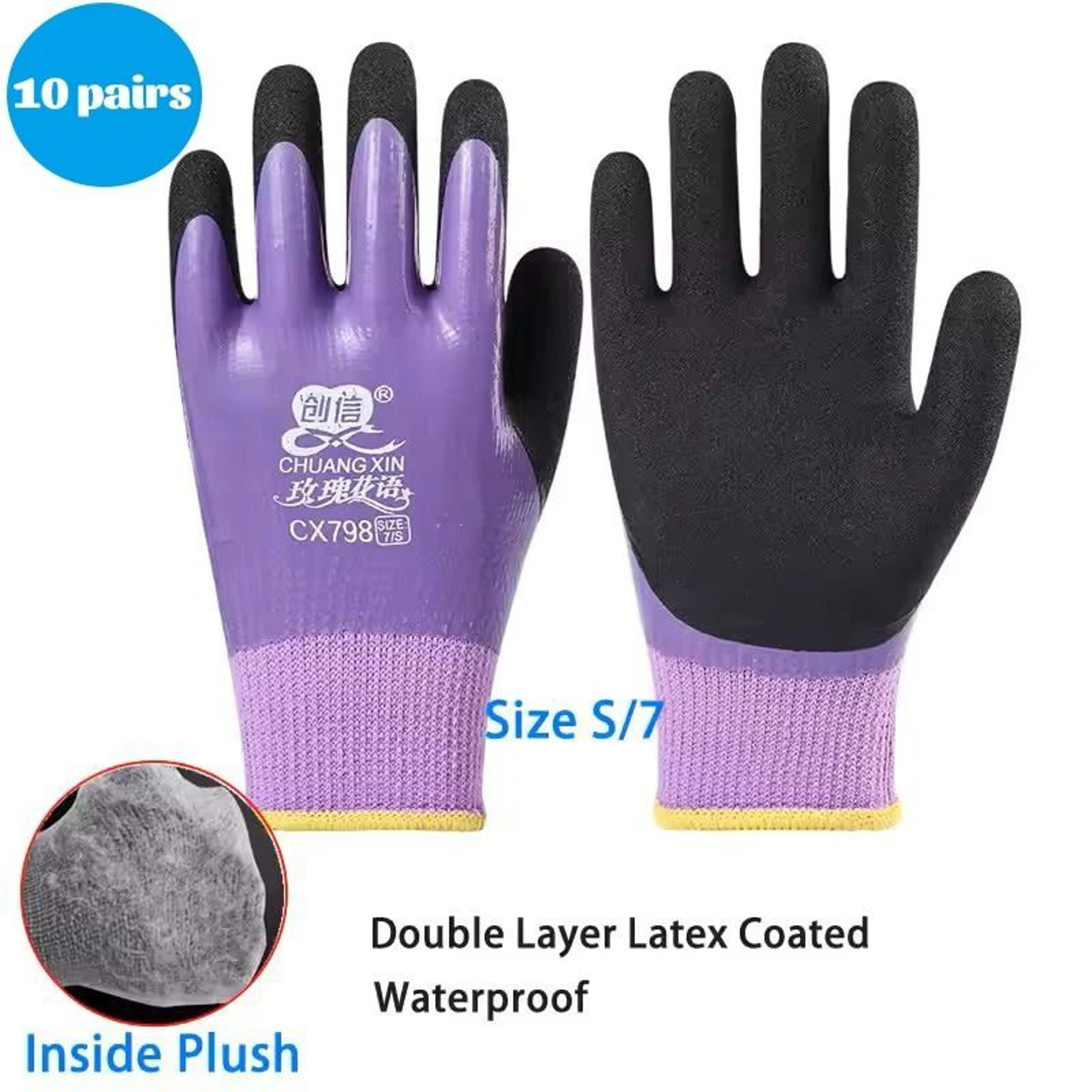Winter Thermal Waterproof Work Gloves With Anti Slip Double Latex Coating 10 Pair Set 1