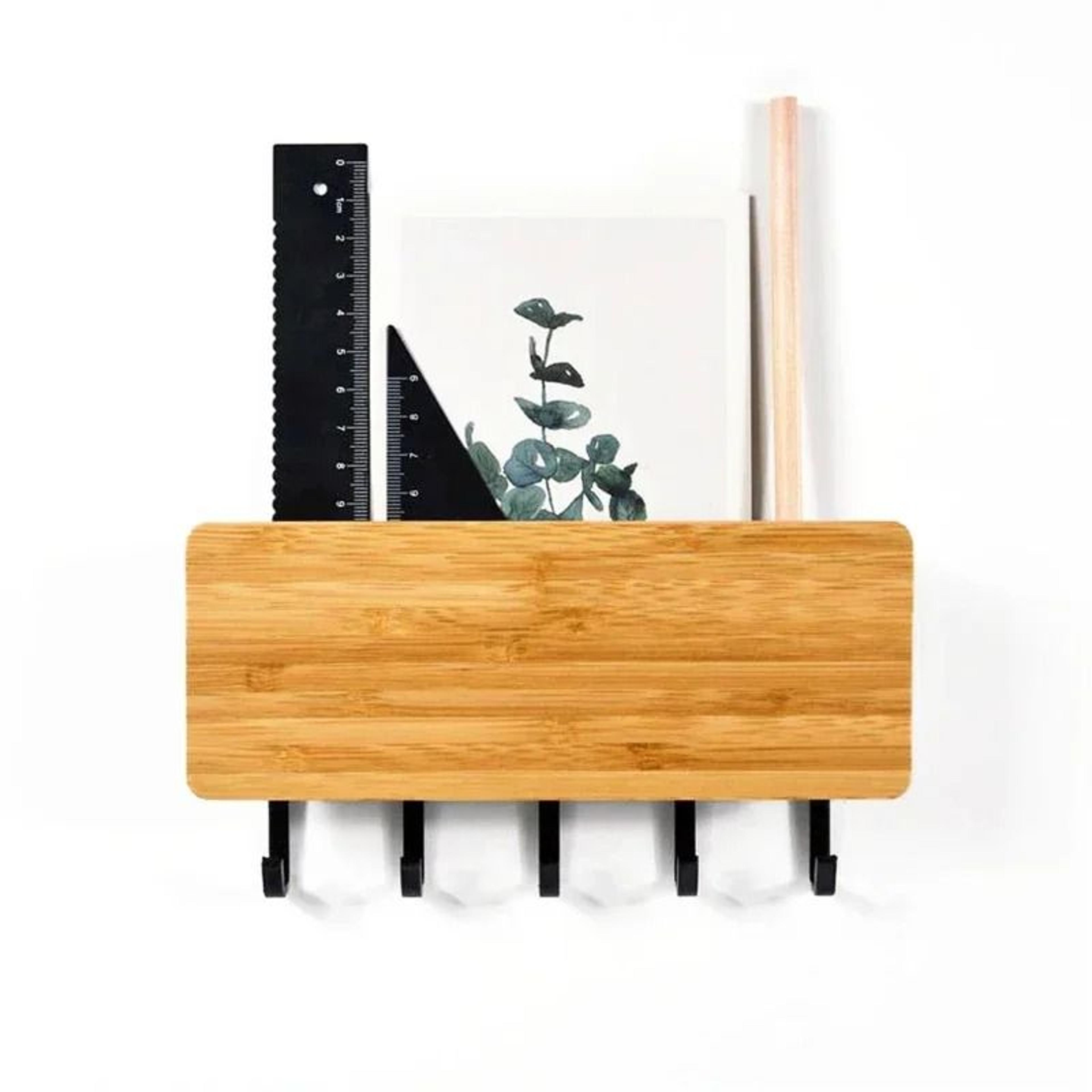 Wall Hanging Bamboo Key Hanger Organizer With Hooks For Entryway 10
