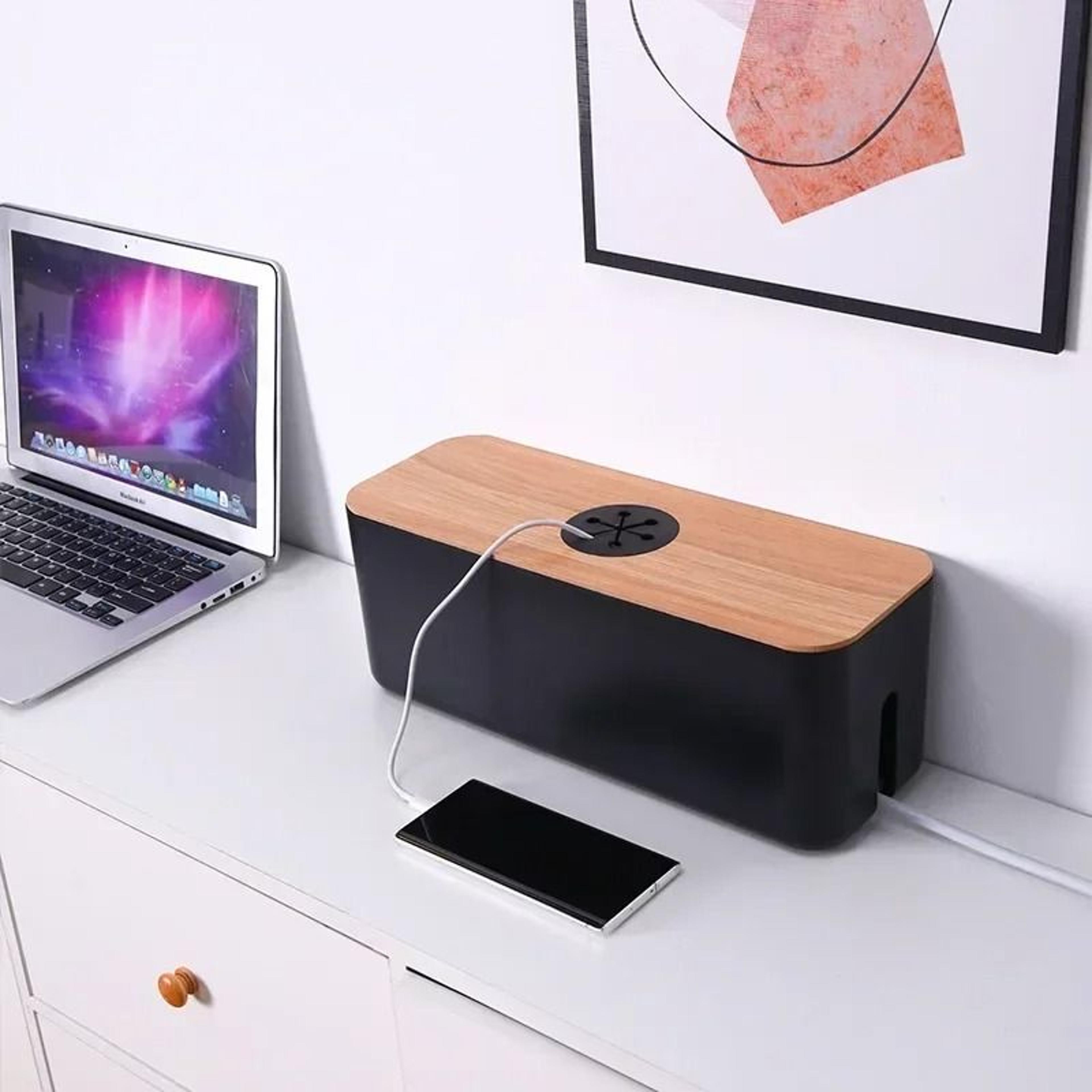 Wooden Cable Storage Box Charger Organizer For Home And Office 0