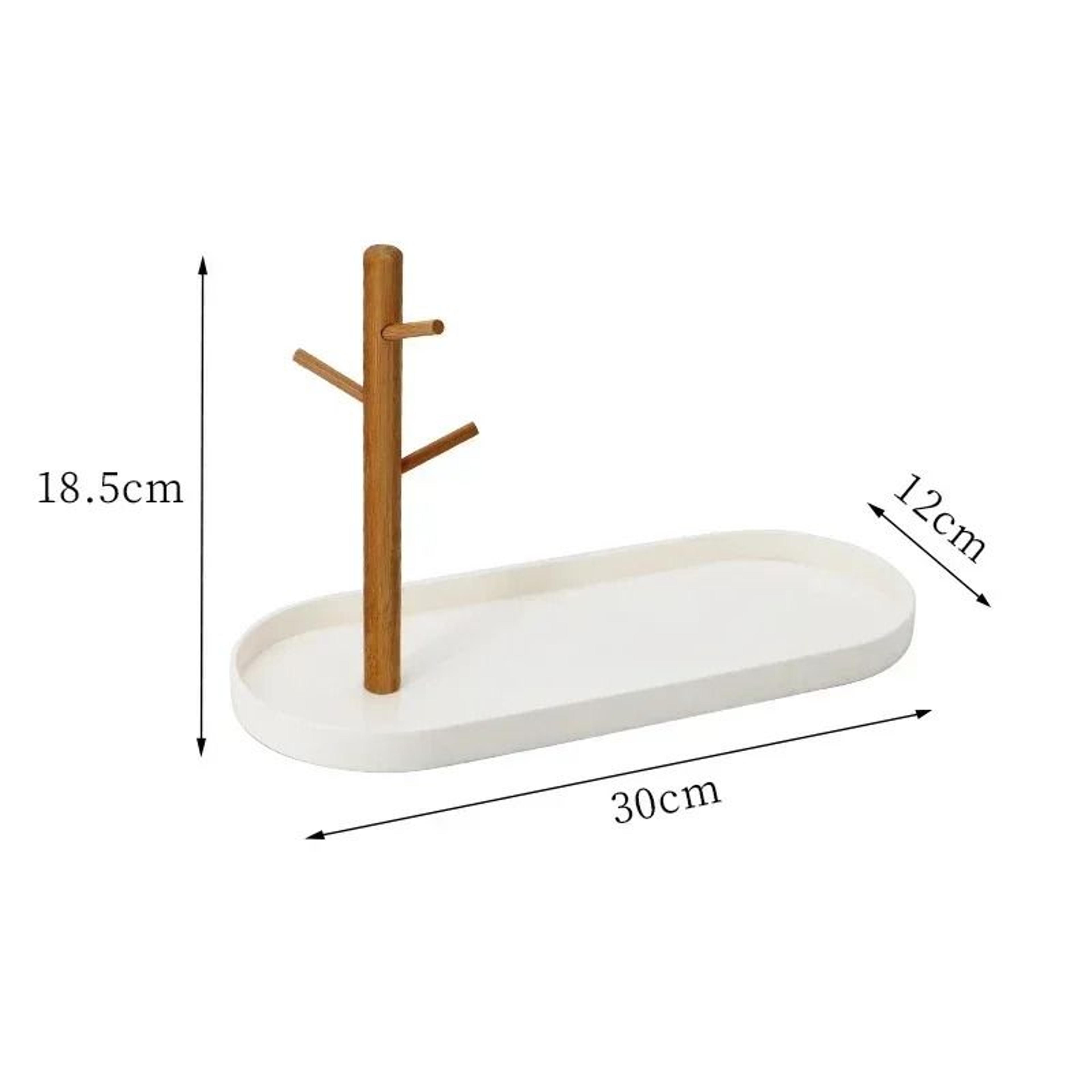Nordic Bamboo Jewelry Tree Organizer With Storage Tray And Key Hanger 1