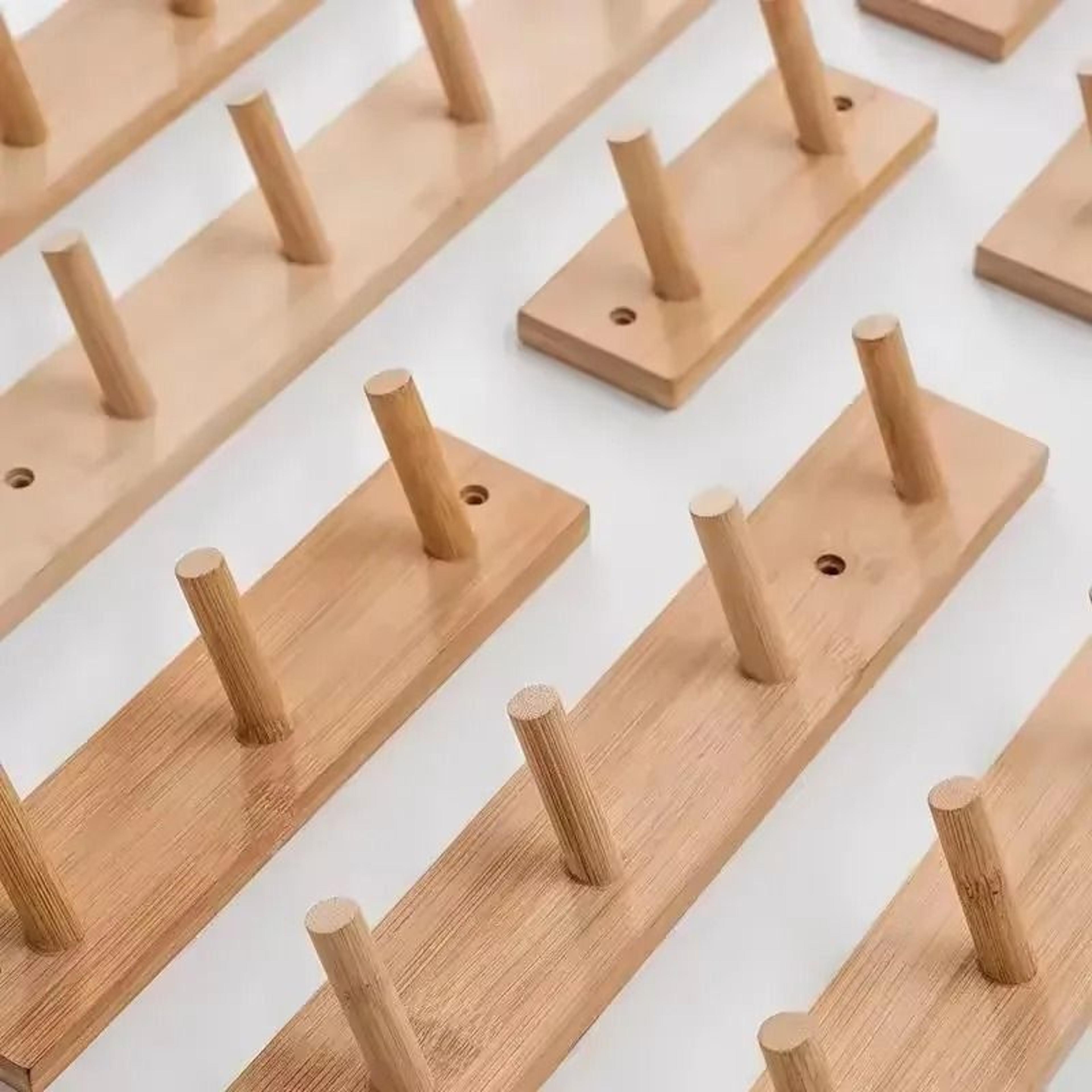 Nordic Bamboo Wall Mounted Hanger With Key Hooks For Entryway Storage 9