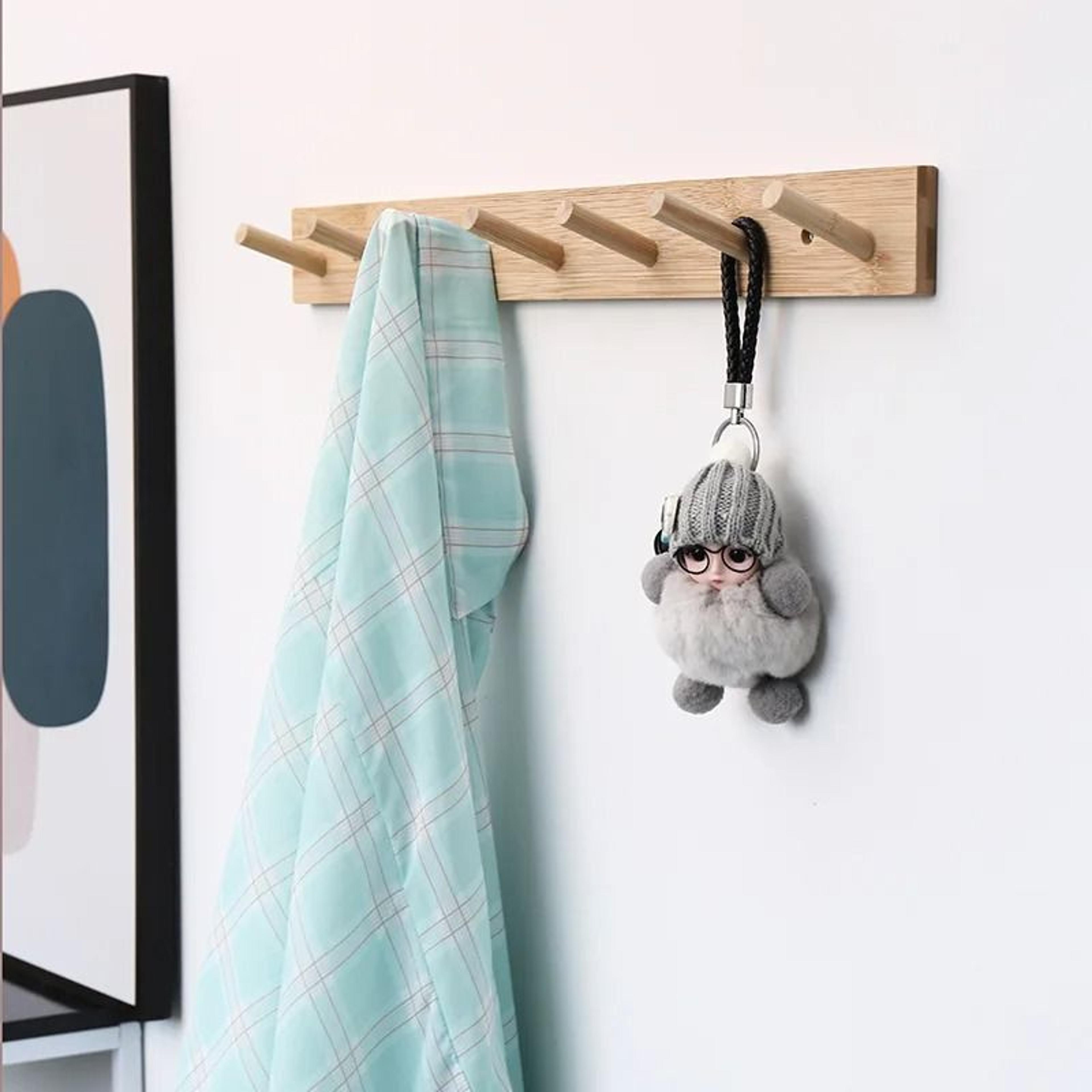 Nordic Bamboo Wall Mounted Hanger With Key Hooks For Entryway Storage 11
