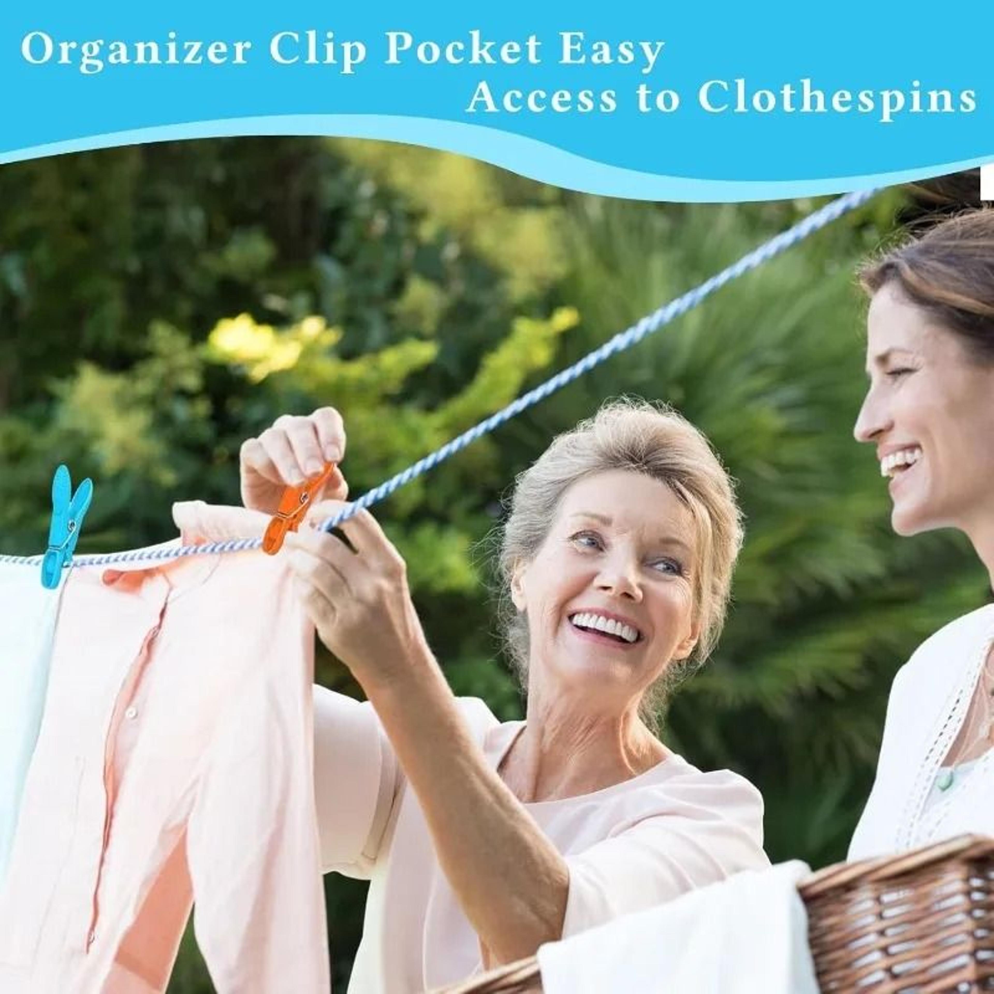 Windproof Hanging Laundry Clips With Storage Basket Organizer 10