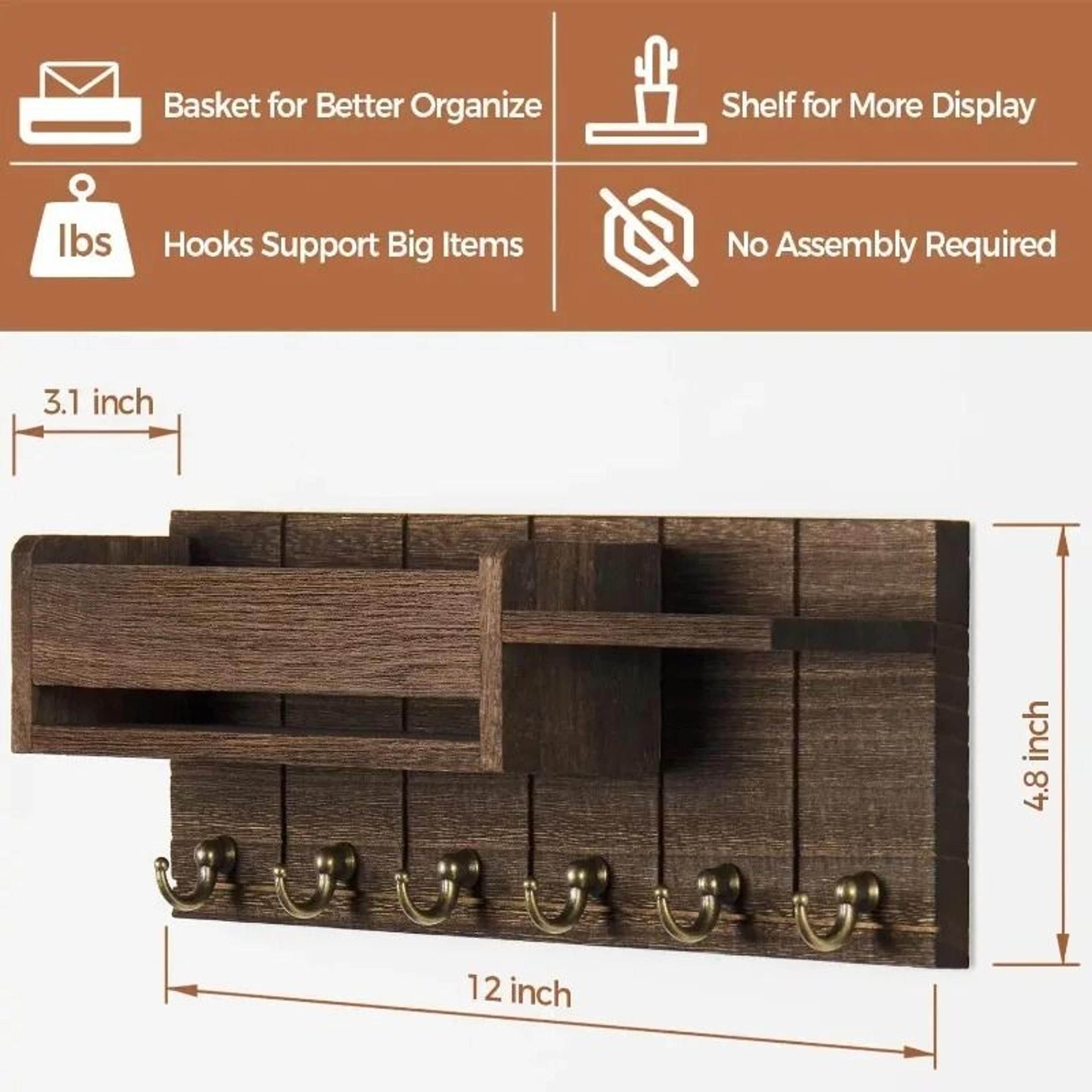 Rustic Wall Mounted Key Rack And Mail Organizer With Shelf 7