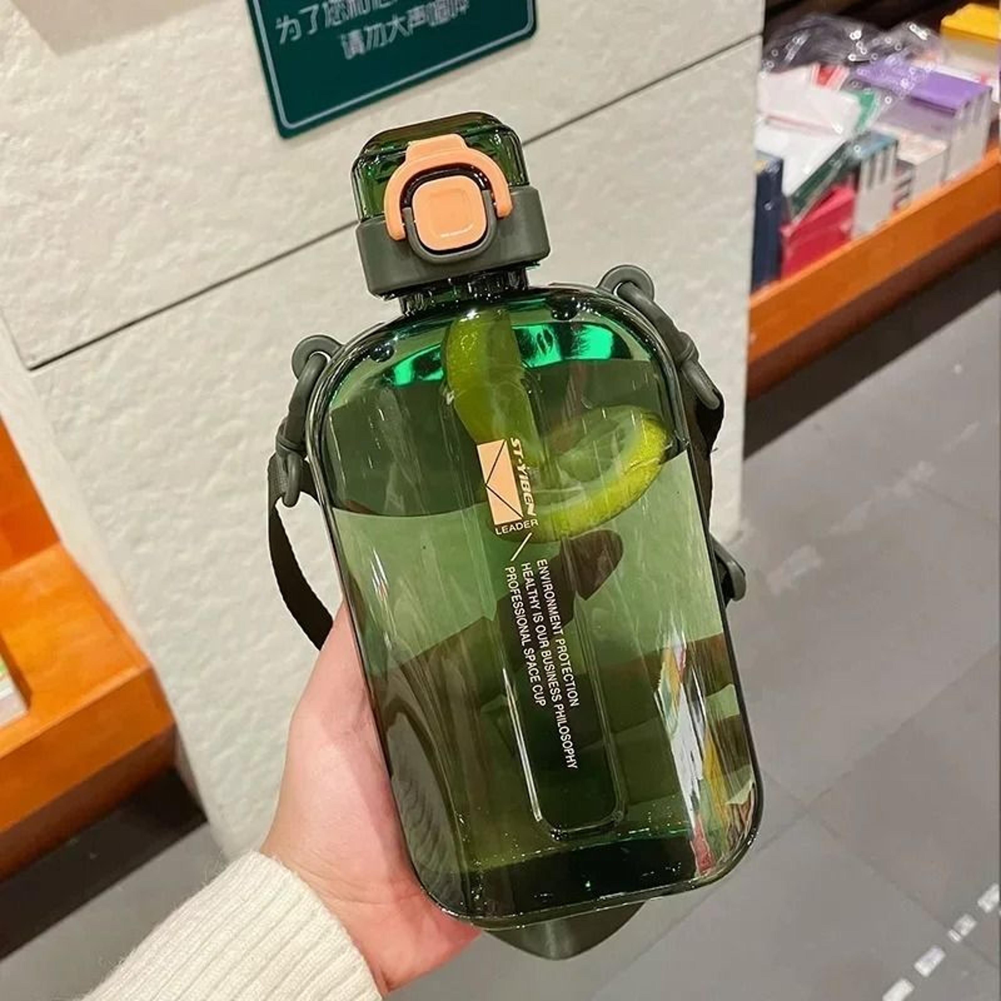 Slim Flat Water Bottle With Strap Transparent Travel Sports Canteen 7