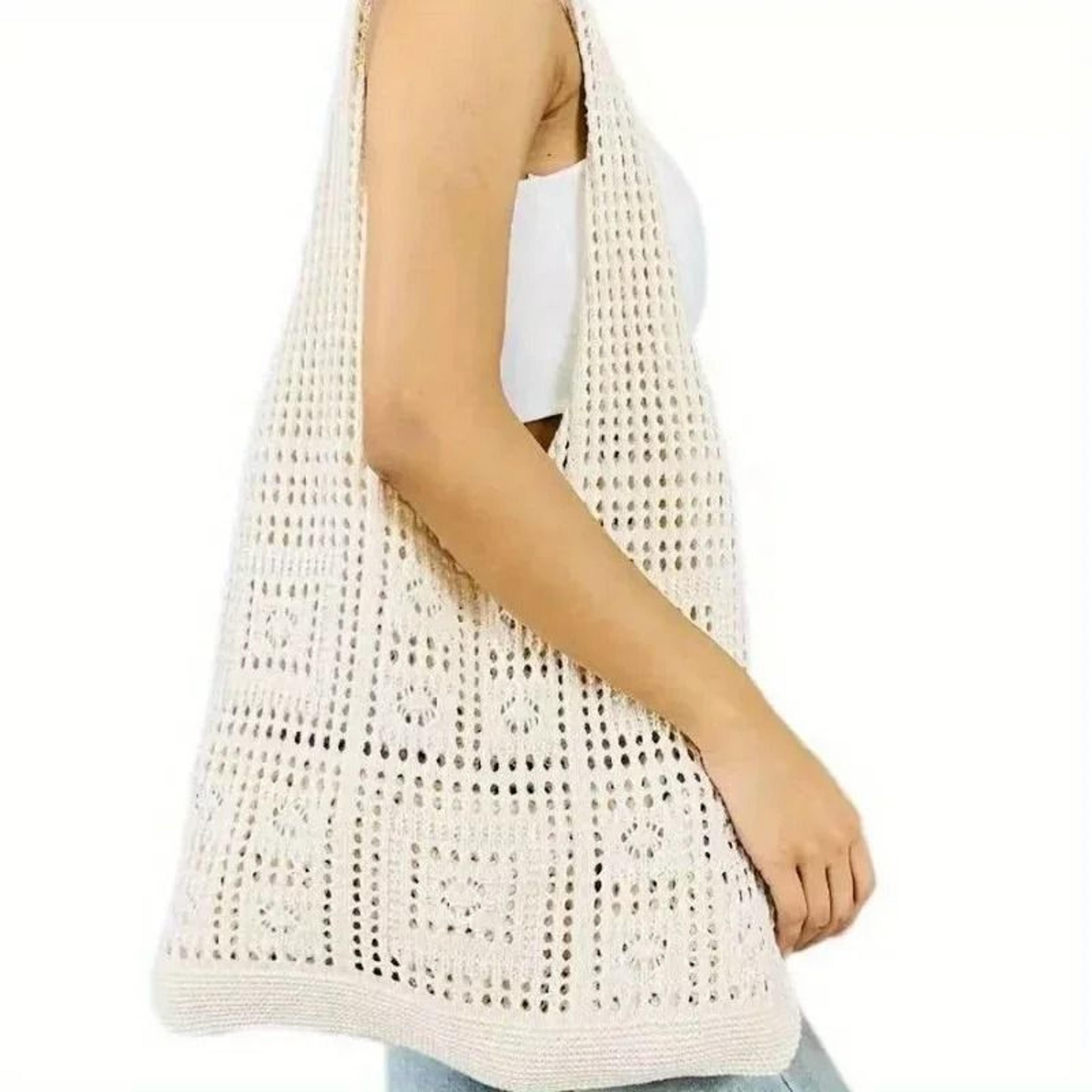 Knitted Shoulder Bag Woven Handbag Large Capacity Casual Tote For Women 0