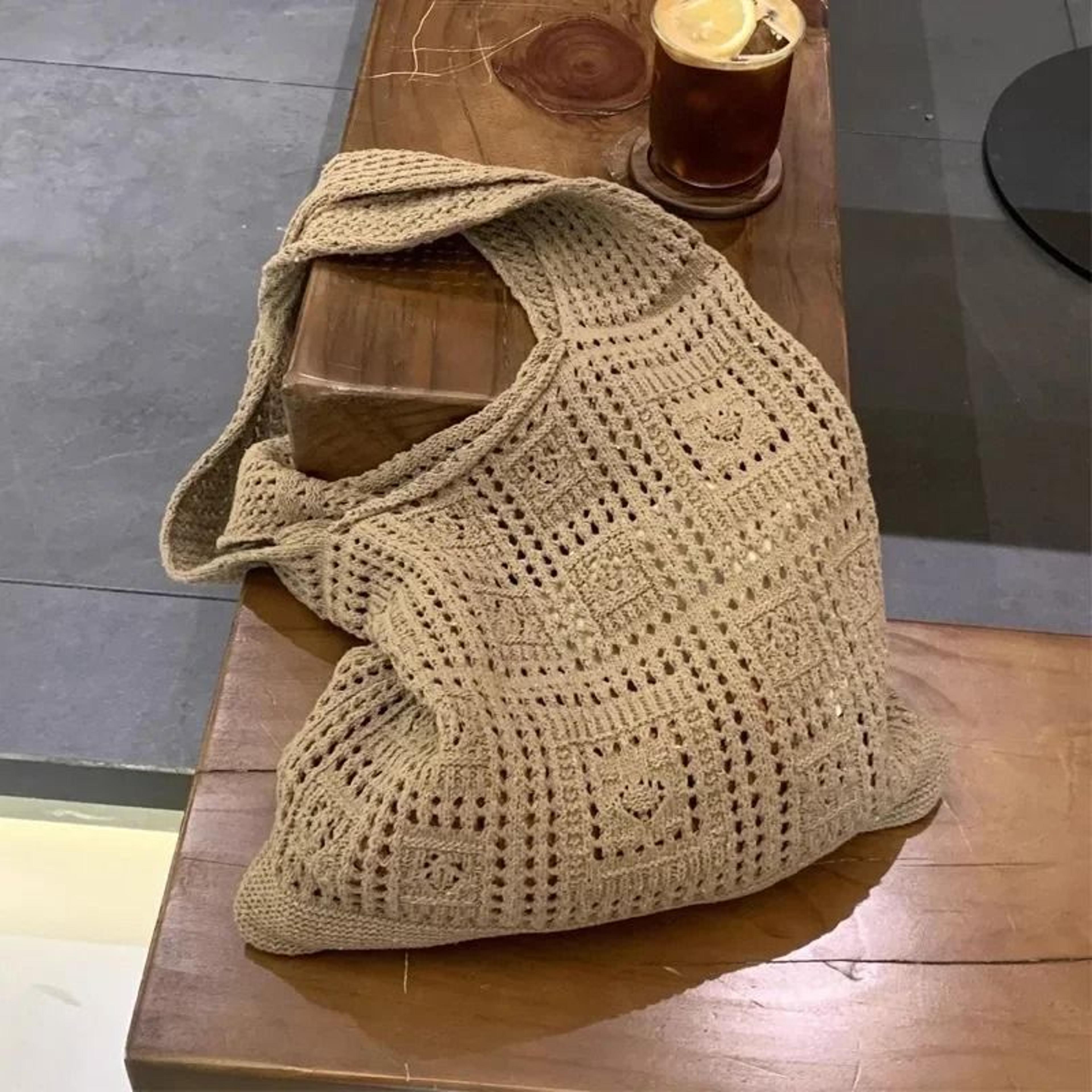 Knitted Shoulder Bag Woven Handbag Large Capacity Casual Tote For Women 8