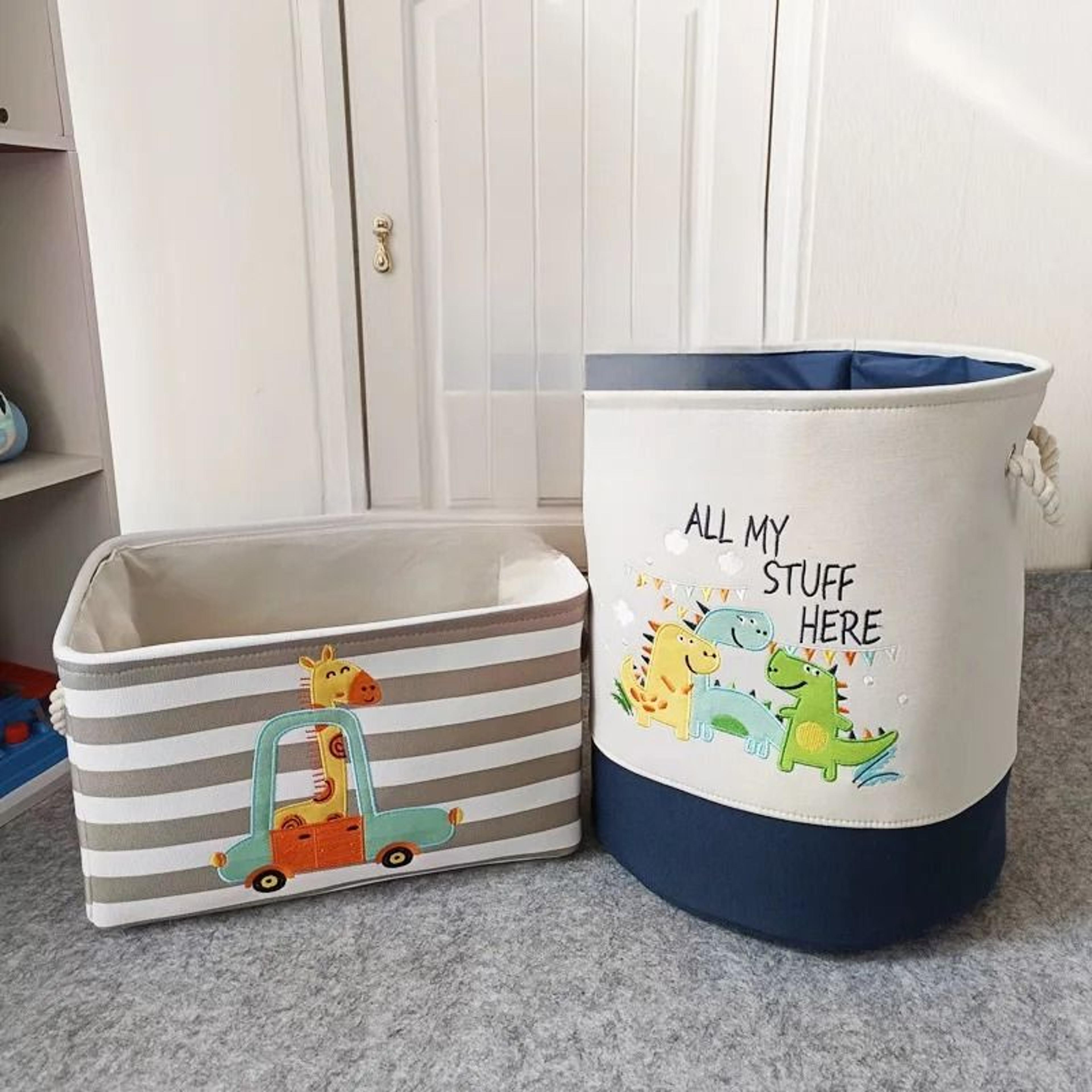 Kids Toy Storage Basket Foldable Canvas Laundry Hamper With Handles 5