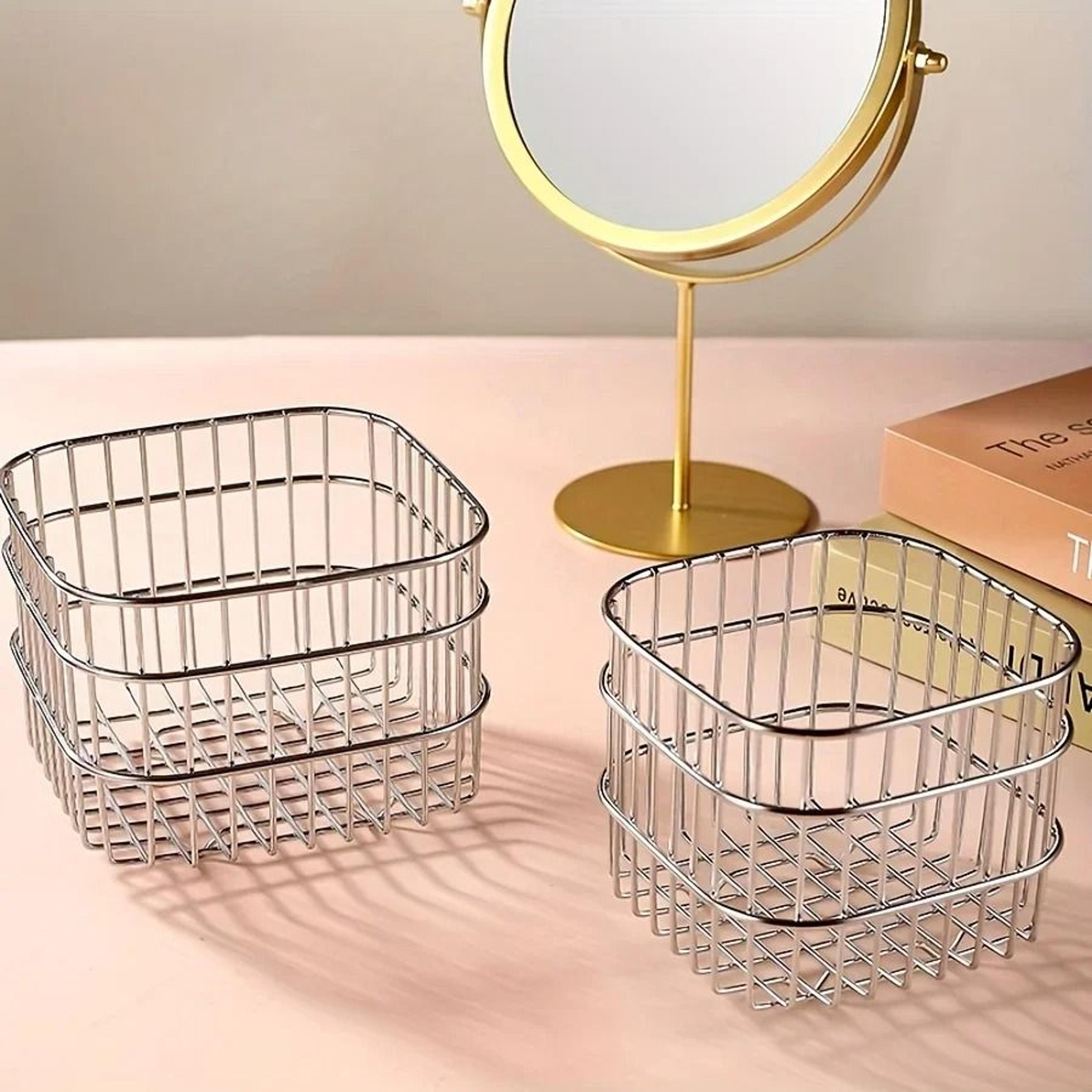 Stainless Steel Storage Basket Multi Purpose Organizer For Bathroom Kitchen And Desk 3