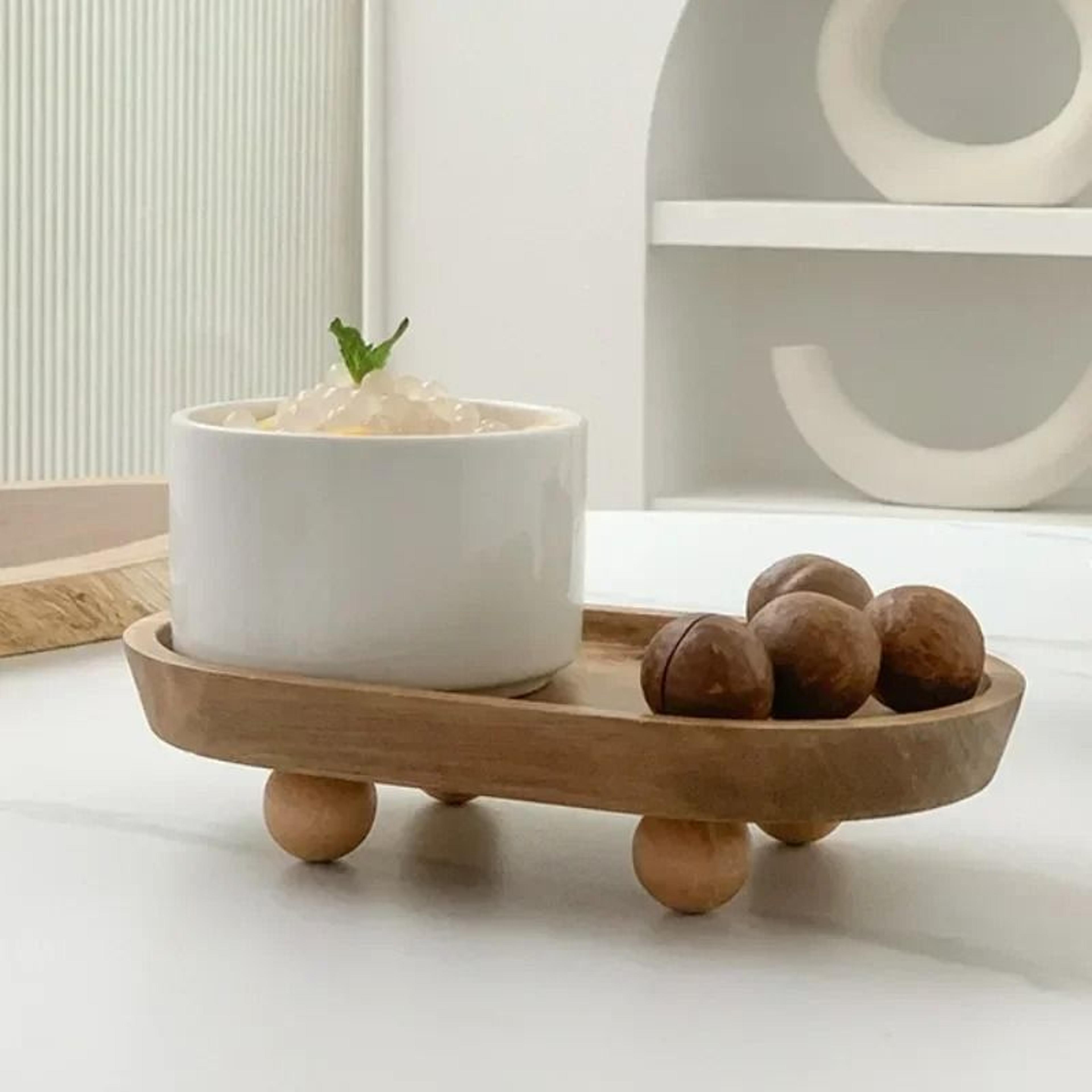 Wooden Serving Tray Round And Oval Dessert Display Plate Decorative Table Tray 5