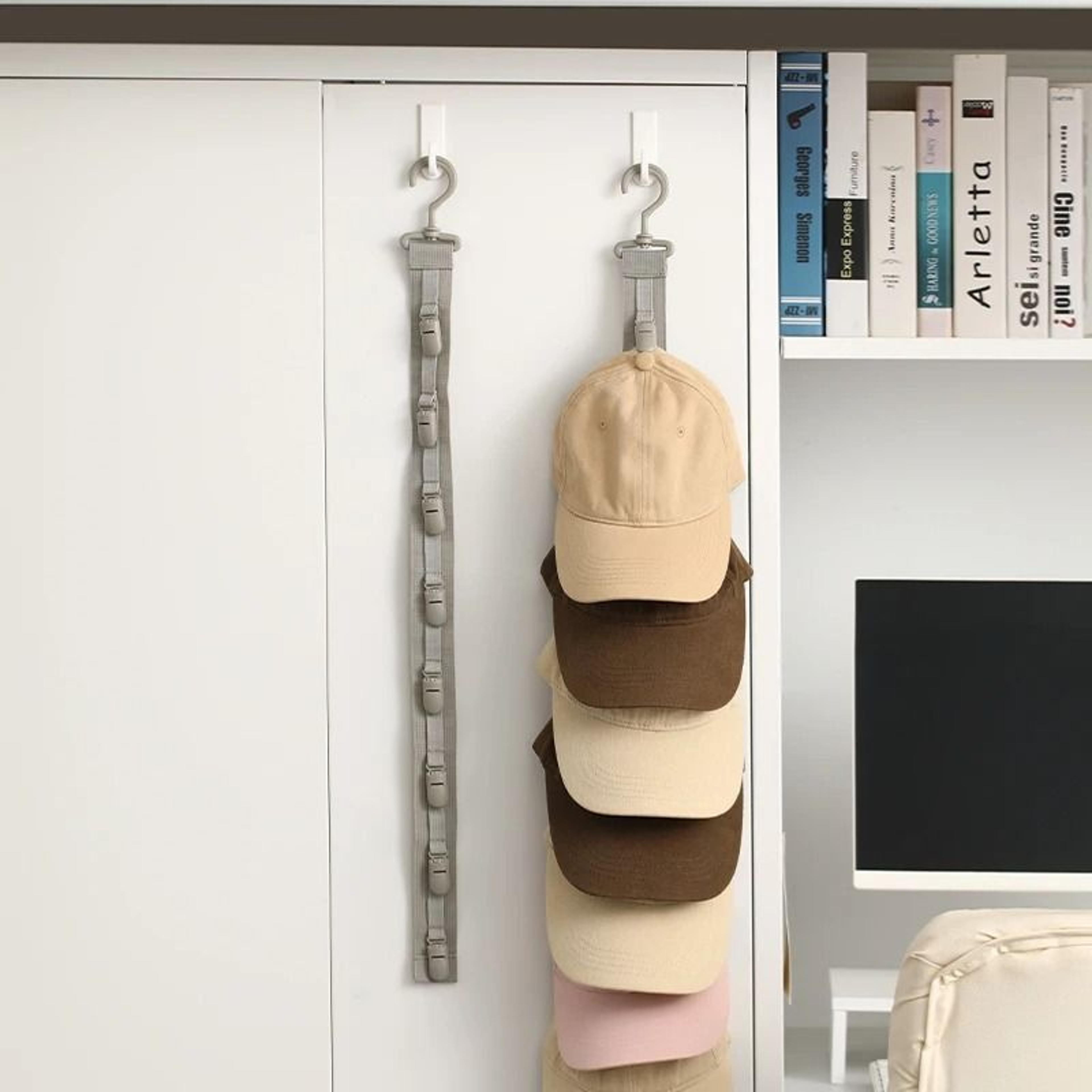 Hanging Hat Organizer With Rope And Clips Baseball Cap Storage Rack For Closet And Door 0