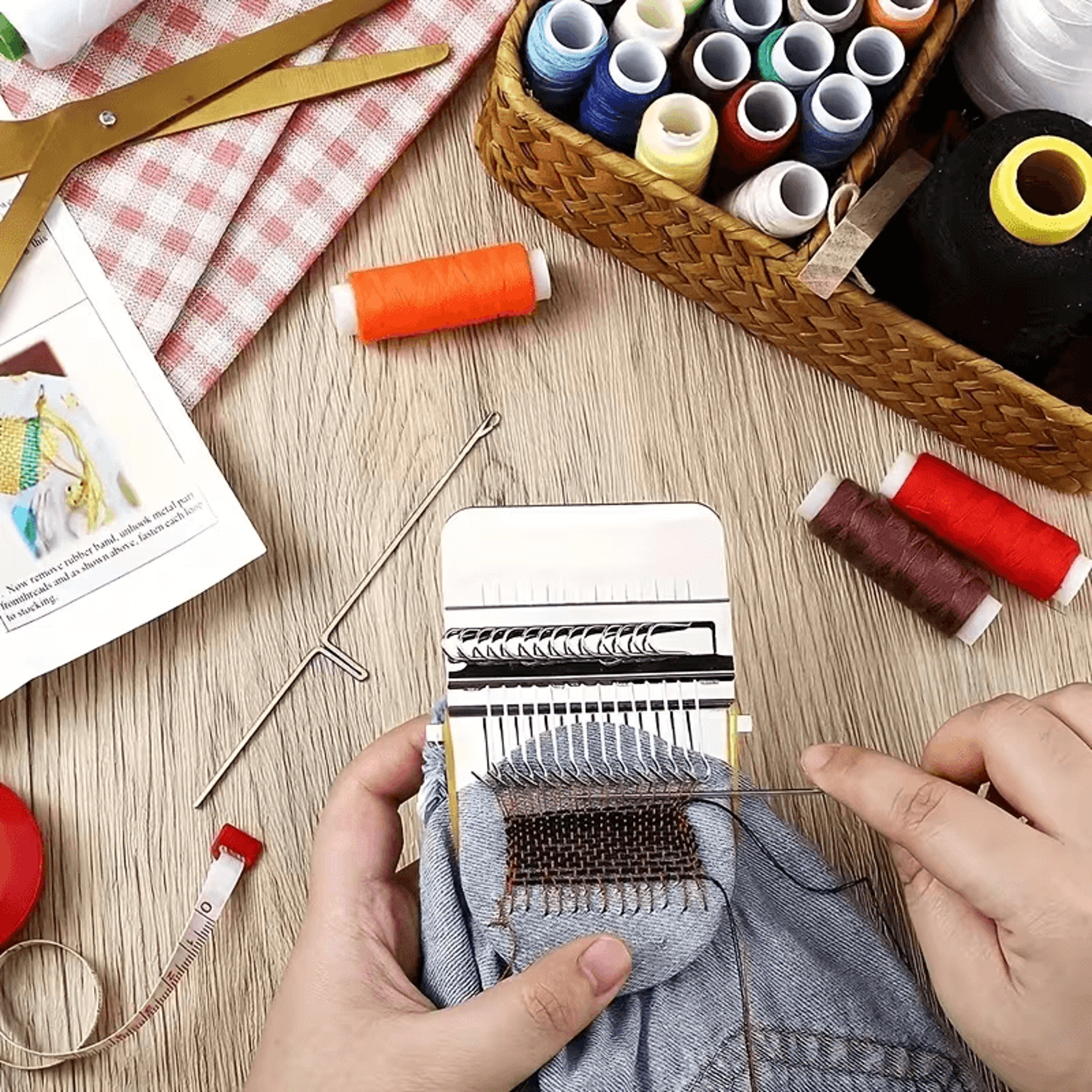 weaving darning loom tool for fabric repair, smooth fixes for holes & tears