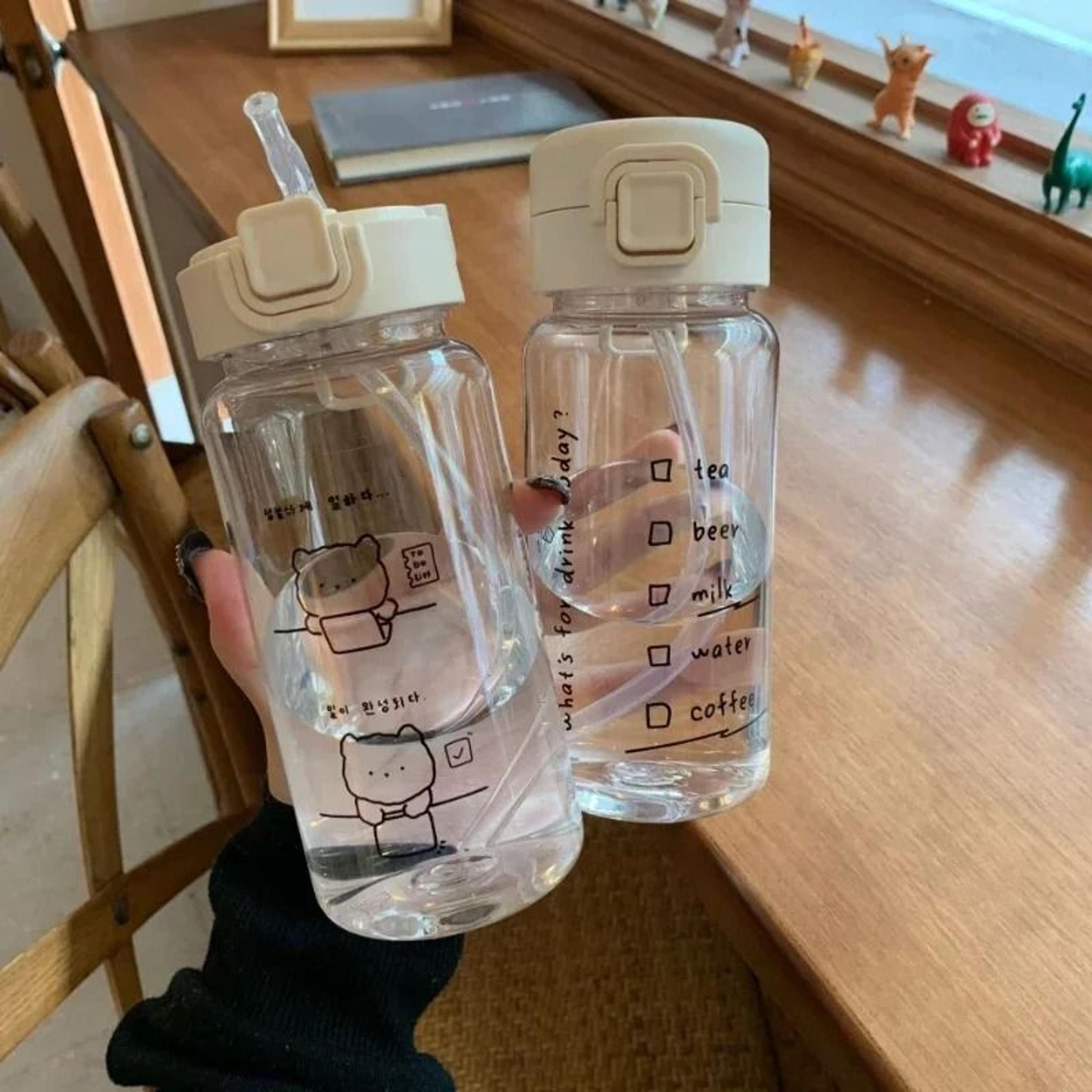Cartoon Water Bottle With Straw Leak Proof Portable Plastic Drink Bottle 350ml 8