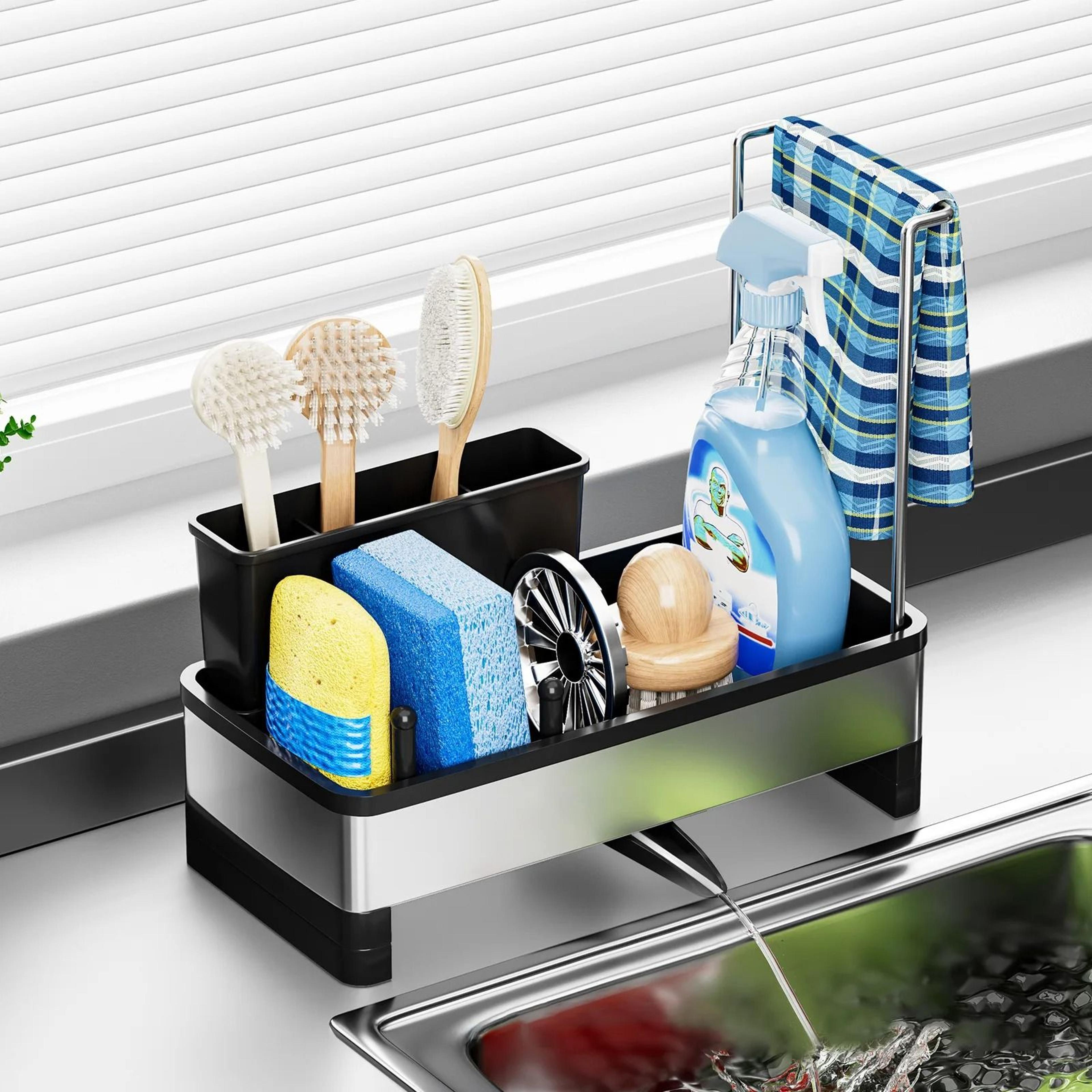 Stainless Steel Sponge Rack With Drain Kitchen Sink Organizer Storage Box 9