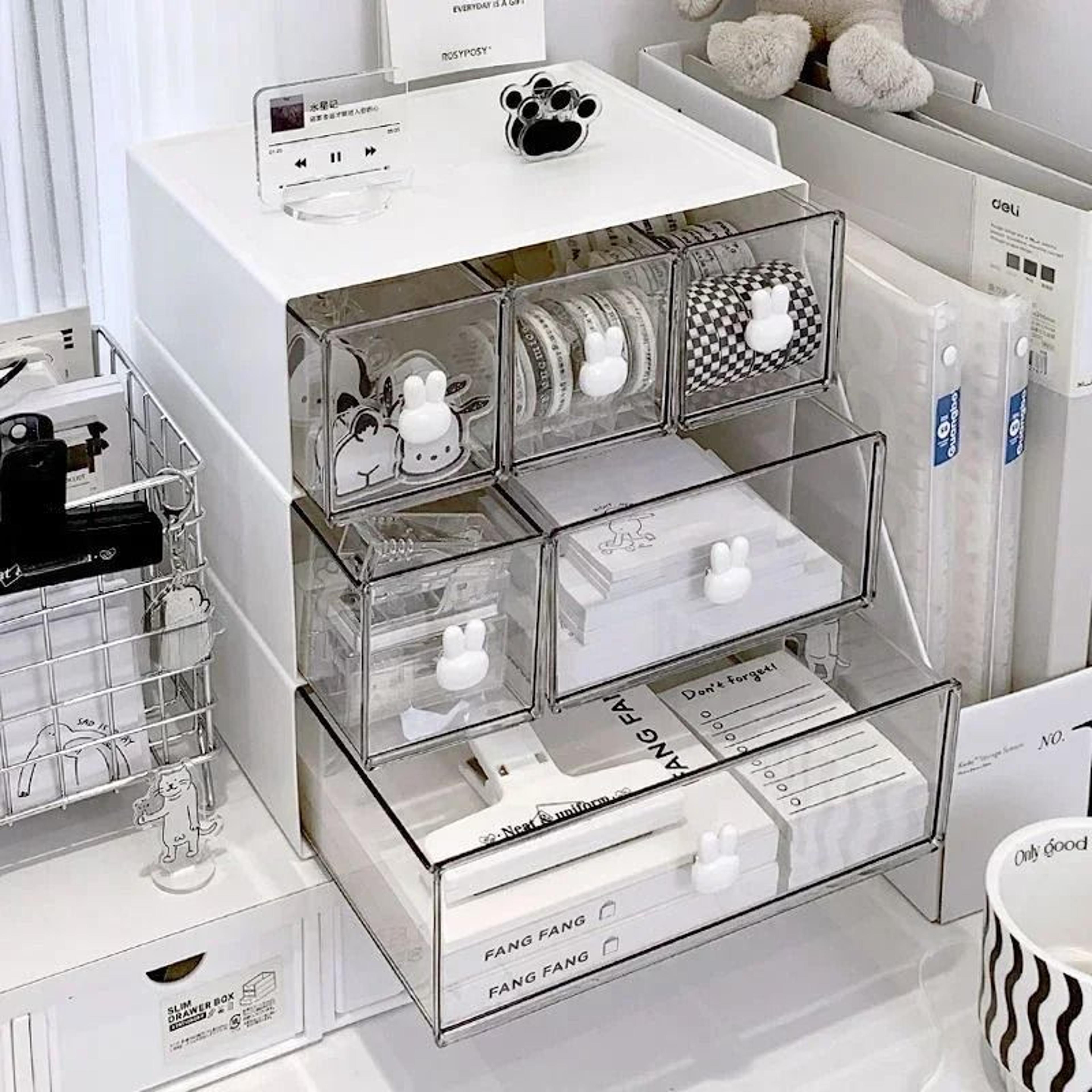 Cute Desktop Stationery Organizer With Drawers Multi Compartment Pencil Storage Box 12