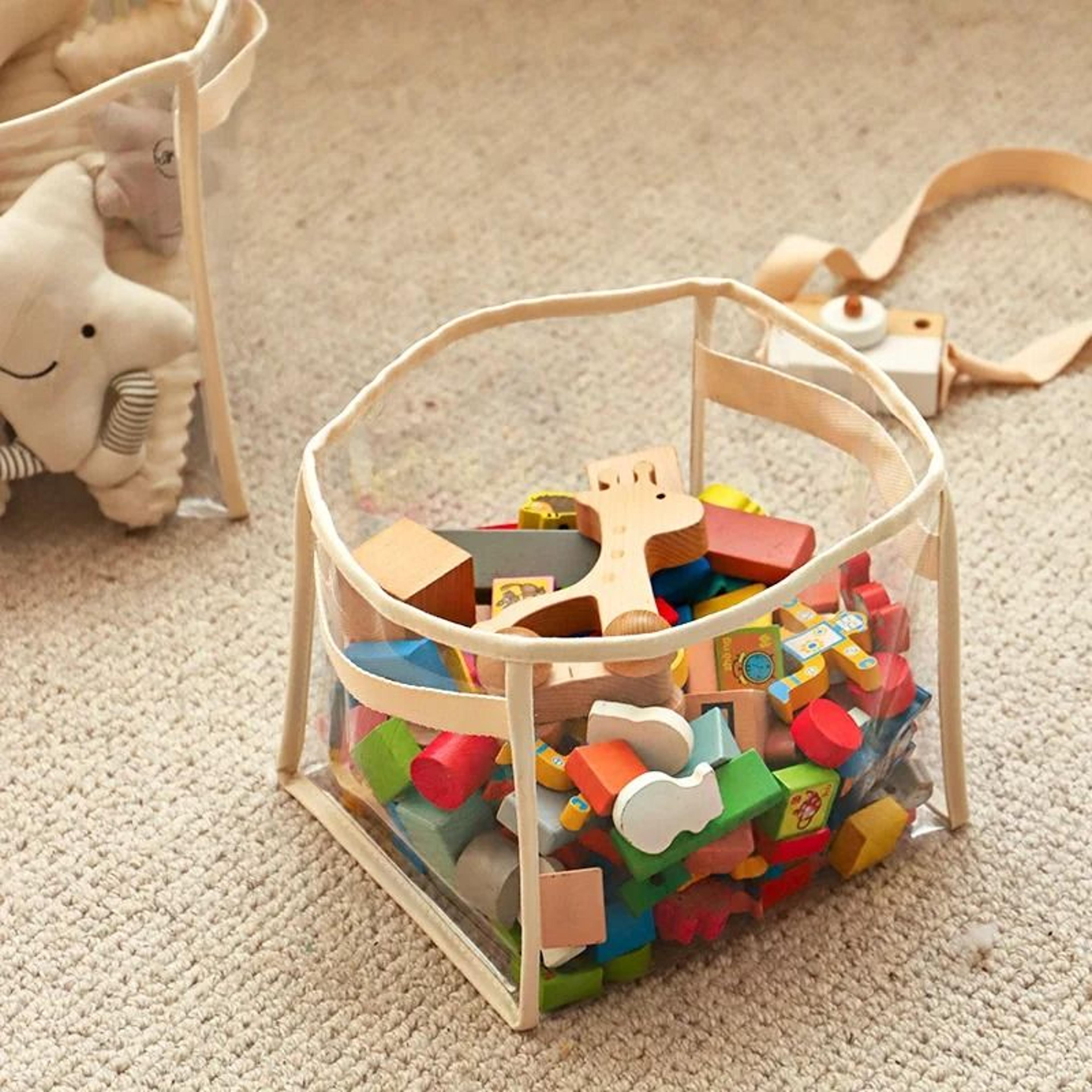 Large Transparent Toy Storage Basket High Capacity Kids Toy Organizer Bag 6