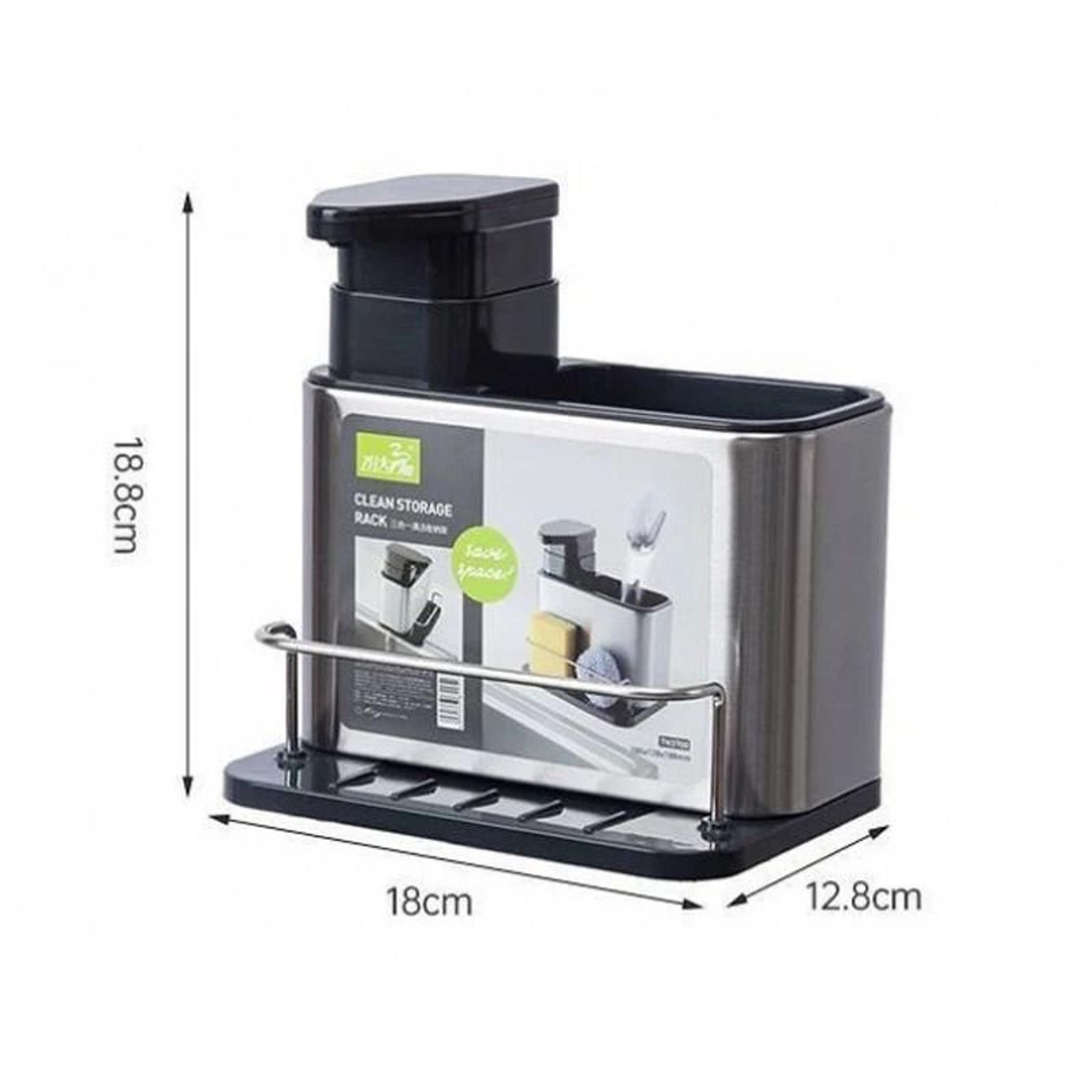 3 In 1 Kitchen Sink Organizer Stainless Steel Soap Dispenser And Sponge Holder 2