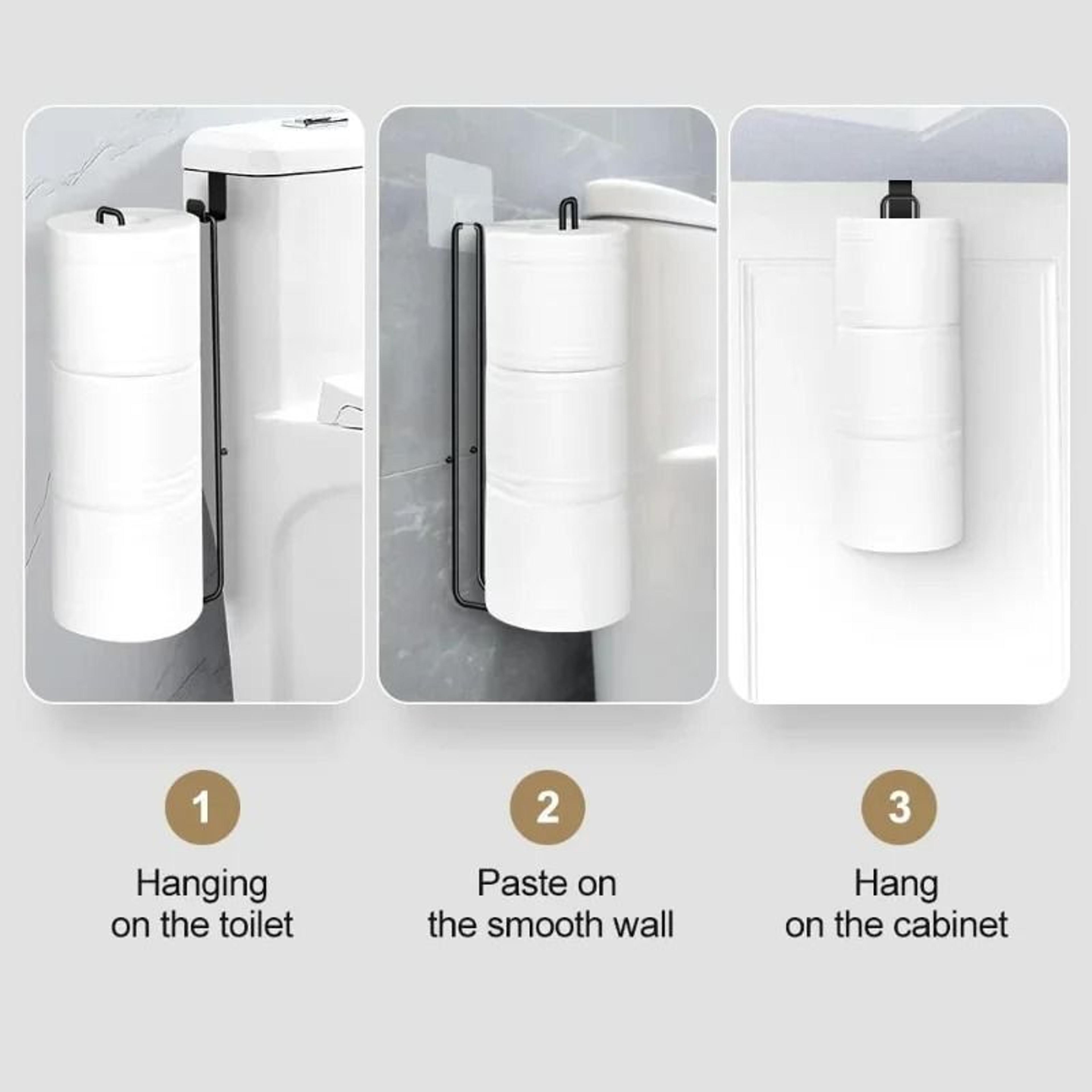 Self Adhesive Black Bathroom Toilet Paper Holder With Towel Bar No Drill Wall Mount 6
