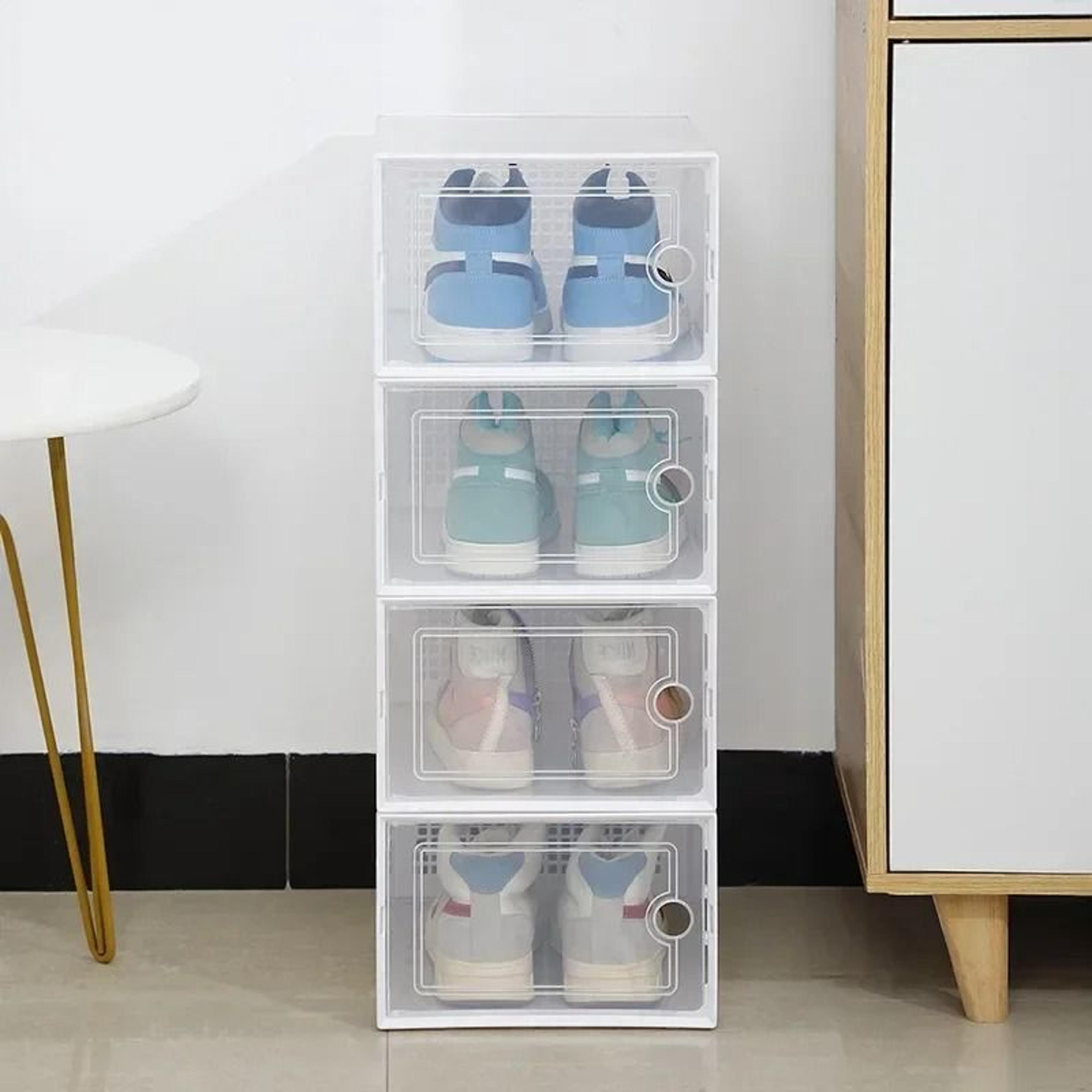 Transparent Stackable Shoe Storage Box Thickened Foldable Organizer With Flip Lid 8