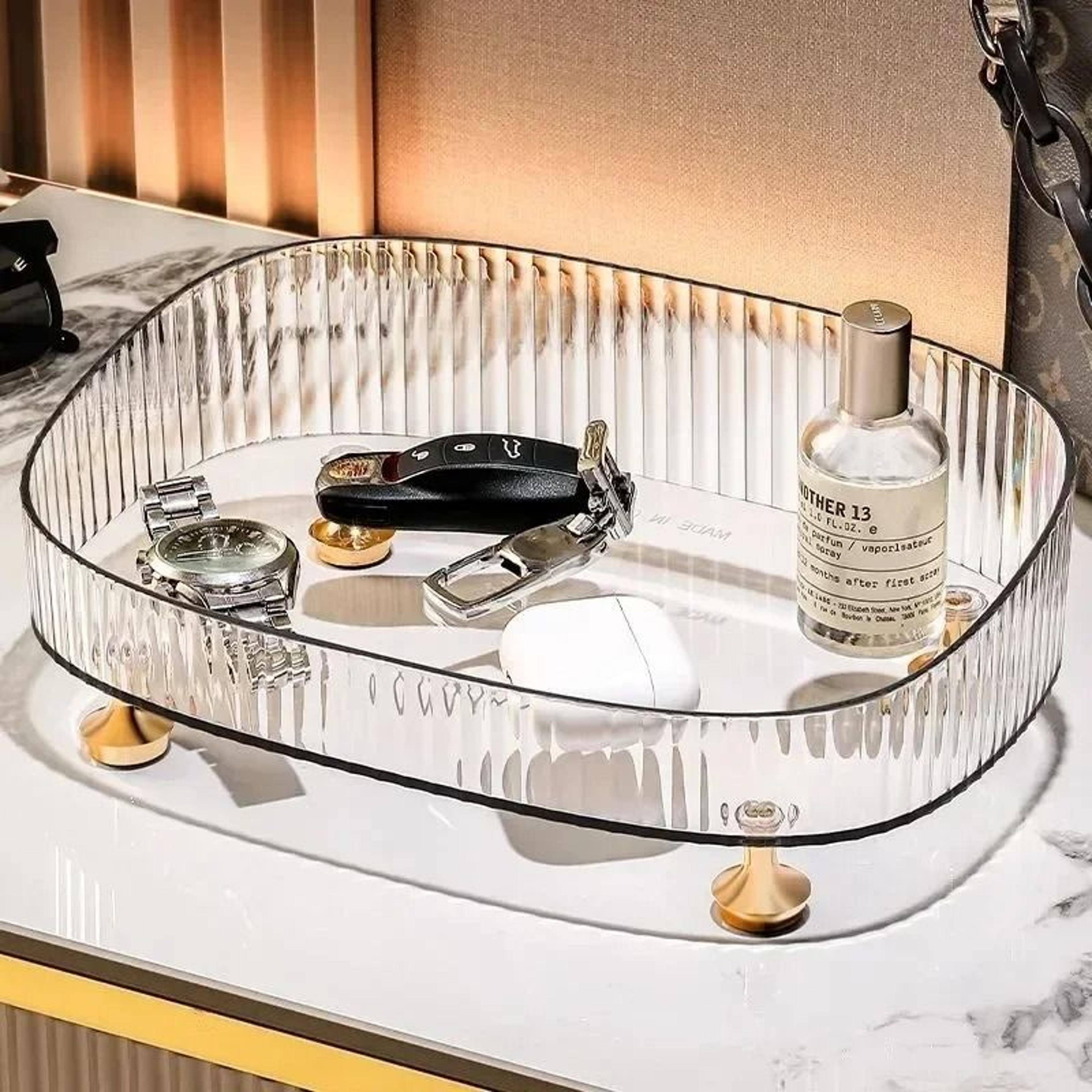 Clear Bathroom Vanity Tray Large Capacity Perfume And Skincare Organizer 5