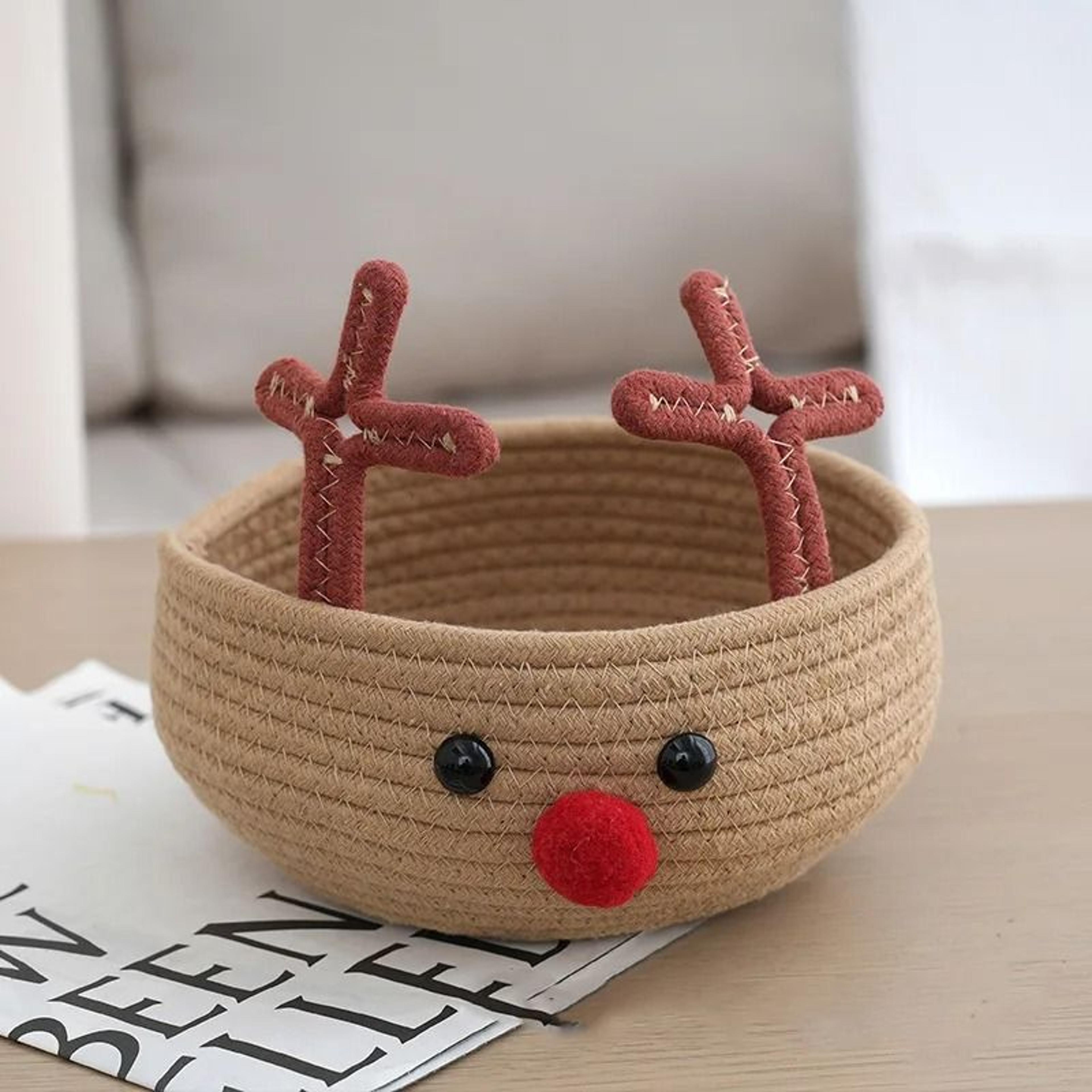 Christmas Reindeer Cotton Rope Woven Storage Basket Large Capacity Home Organizer 1