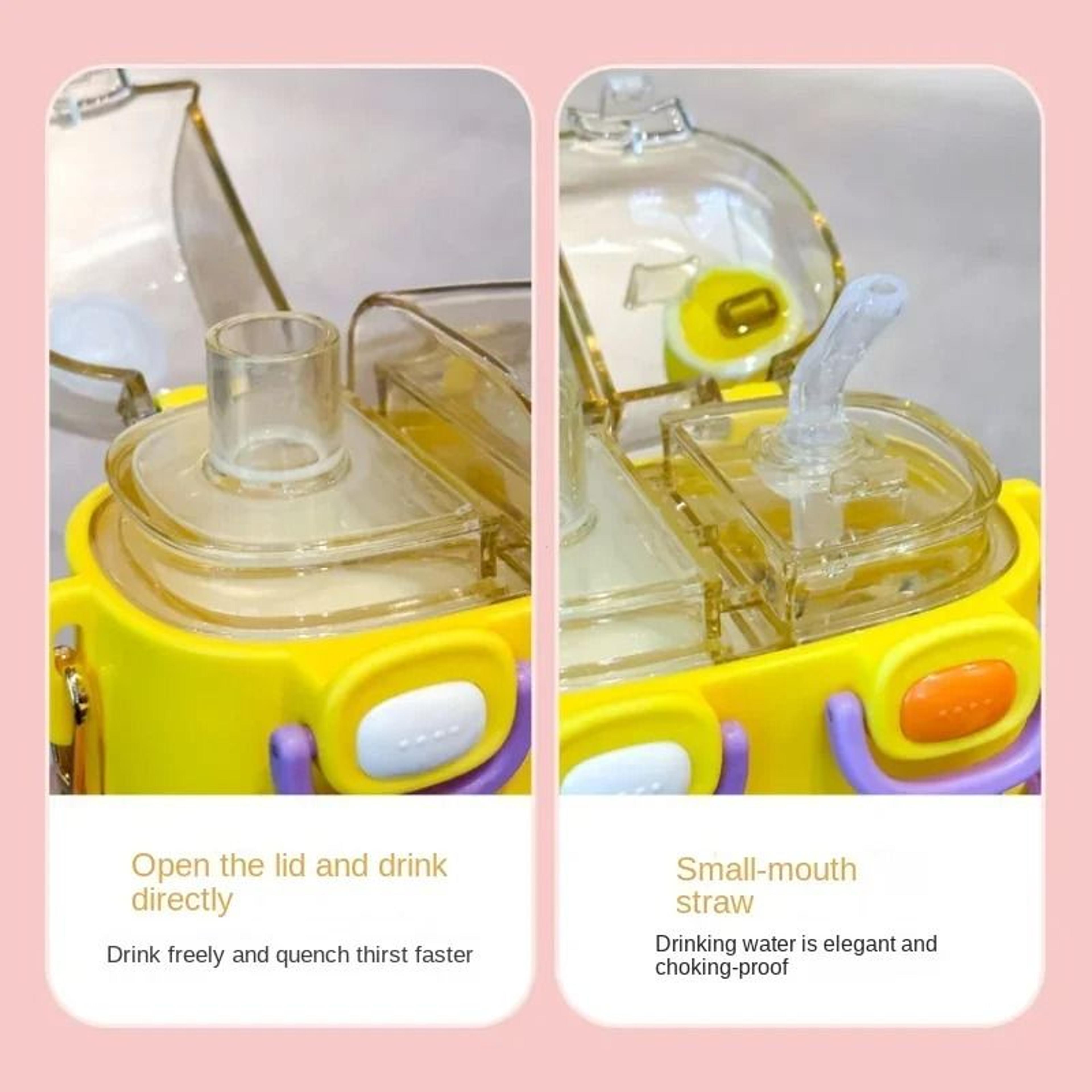 Large Capacity Kids Water Bottle With Straw Double Compartment Cartoon Design 6