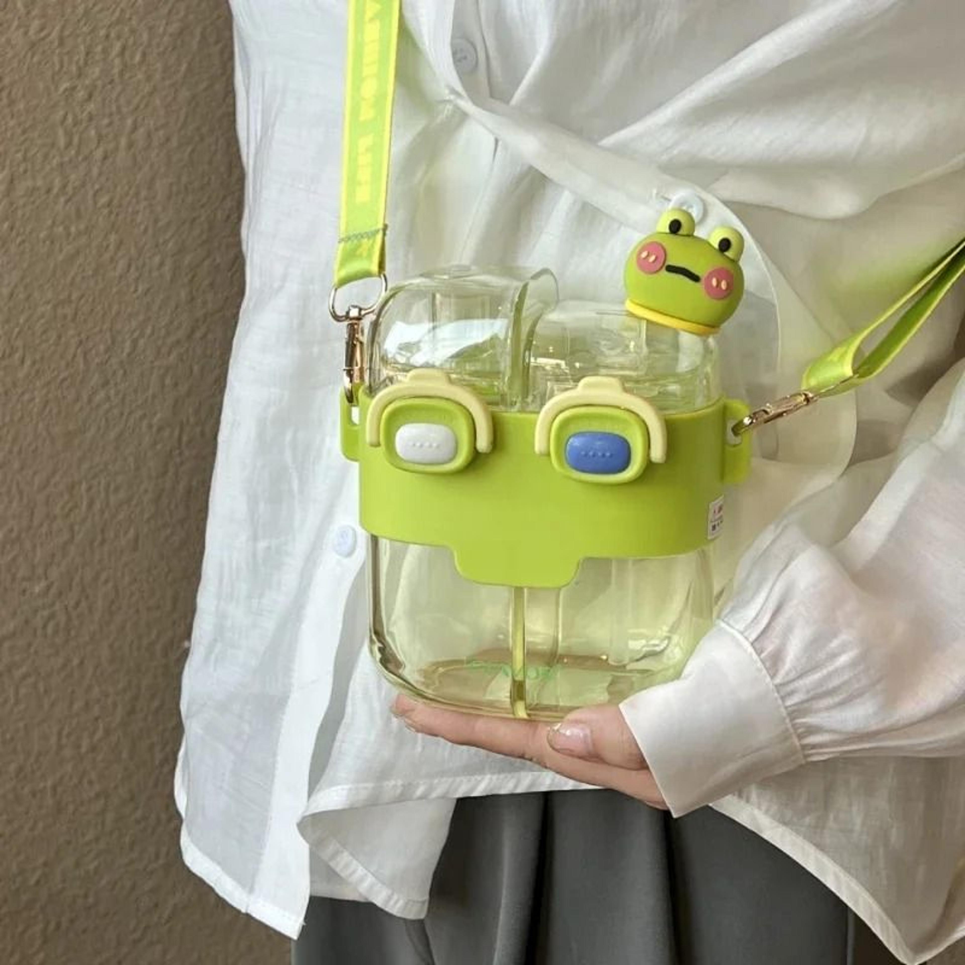 Large Capacity Kids Water Bottle With Straw Double Compartment Cartoon Design 7