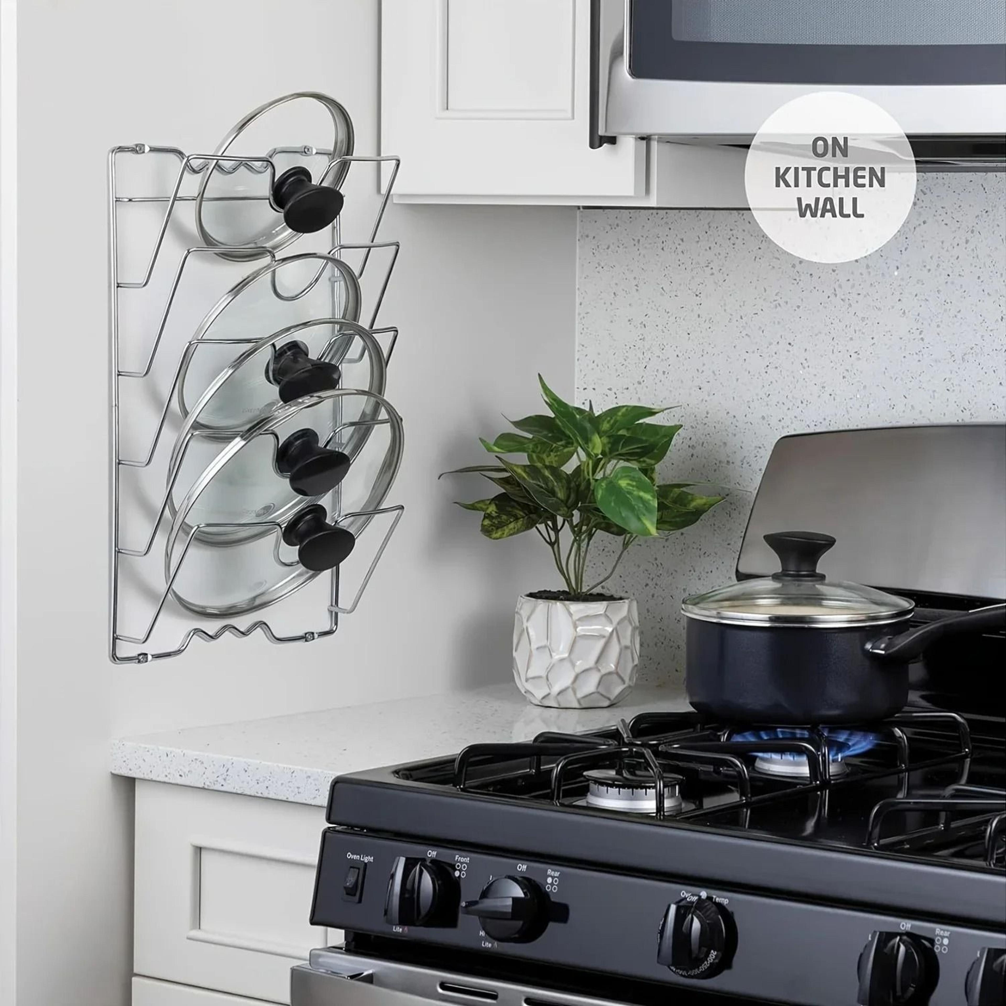 Wall Mounted Metal Pot Rack Multi Layer Kitchen Lid And Utensil Organizer 4