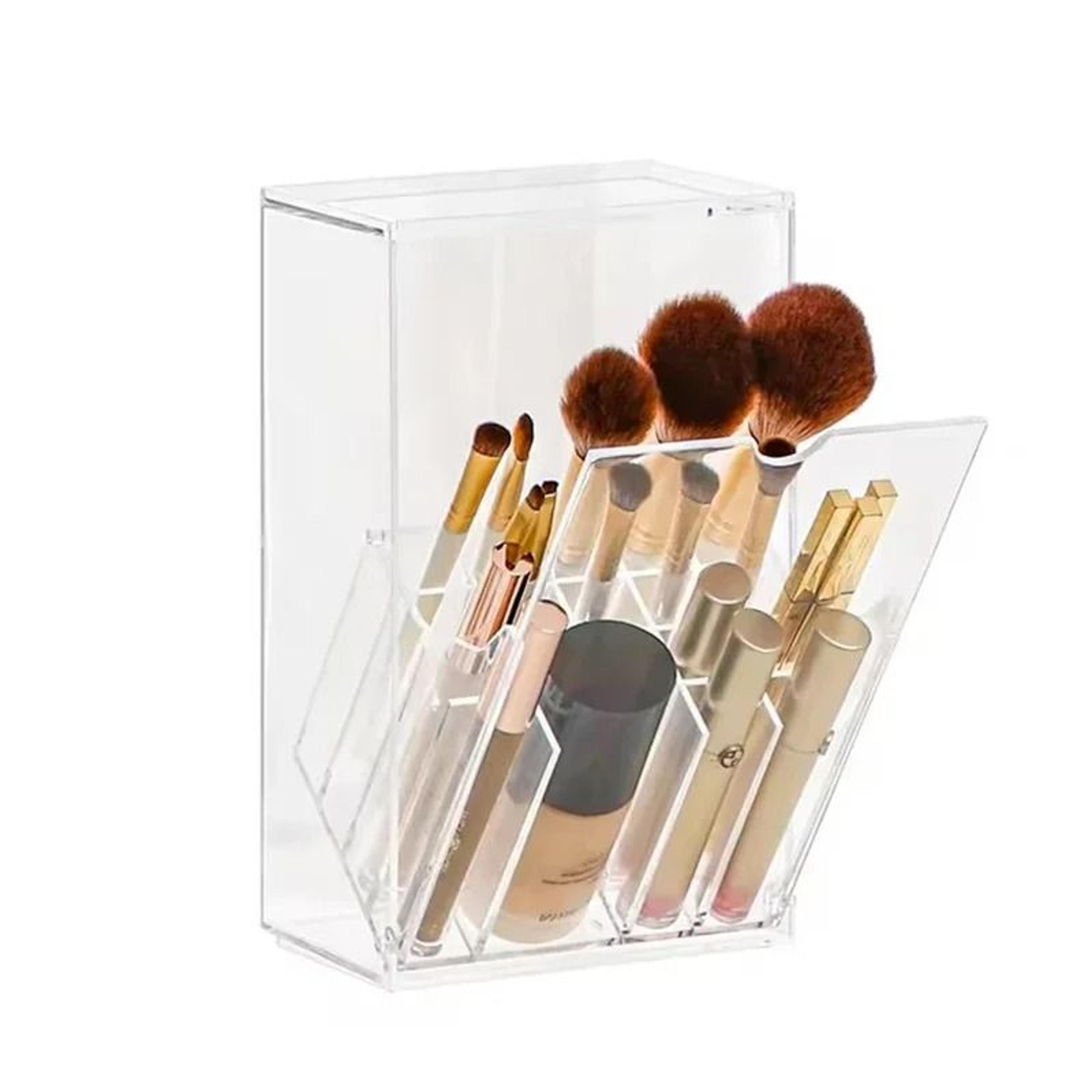 Clear Makeup Brush Holder With Lid Large Capacity Cosmetic Organizer 0