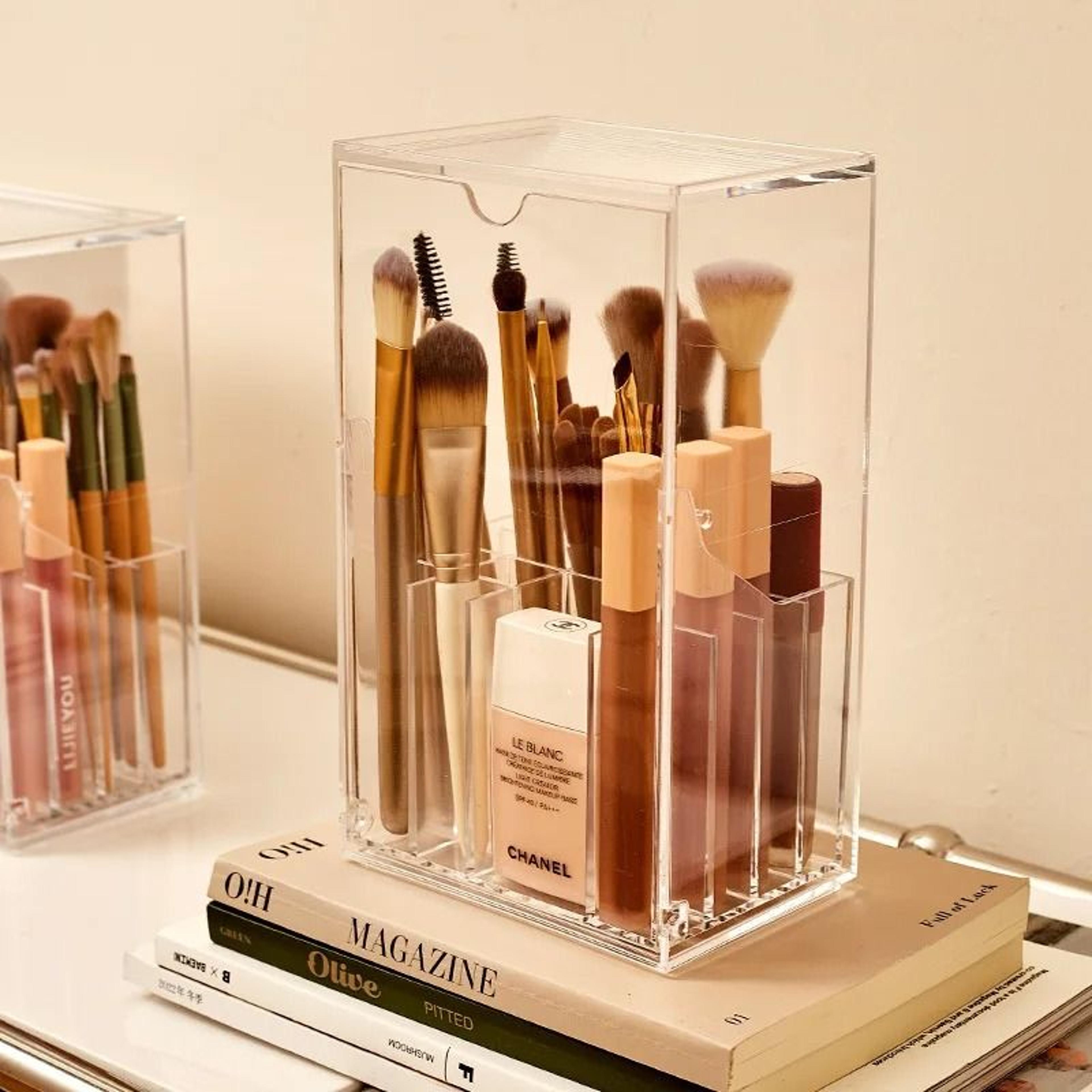 Clear Makeup Brush Holder With Lid Large Capacity Cosmetic Organizer 7