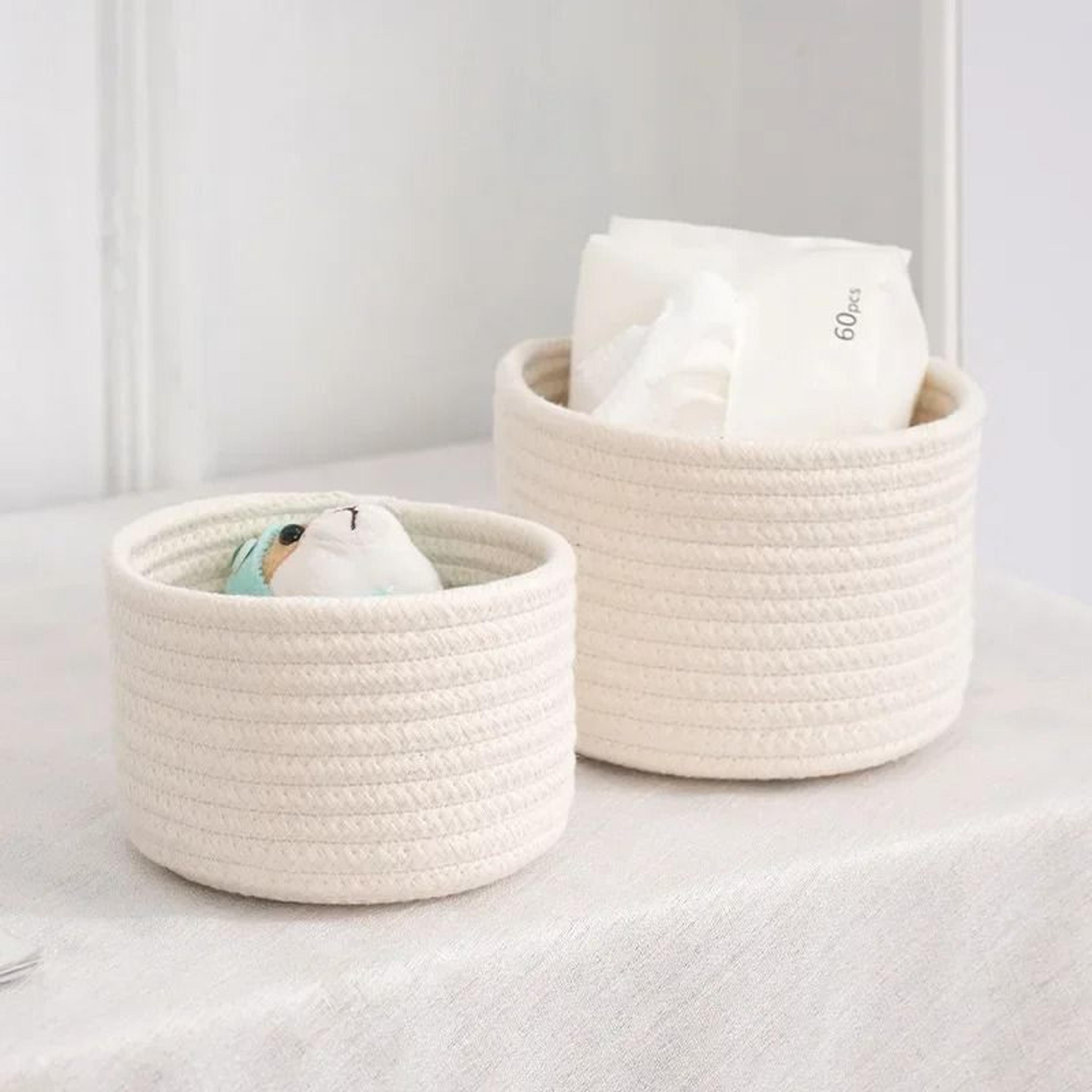 Handmade Cotton Rope Woven Storage Basket Desktop Organizer 1