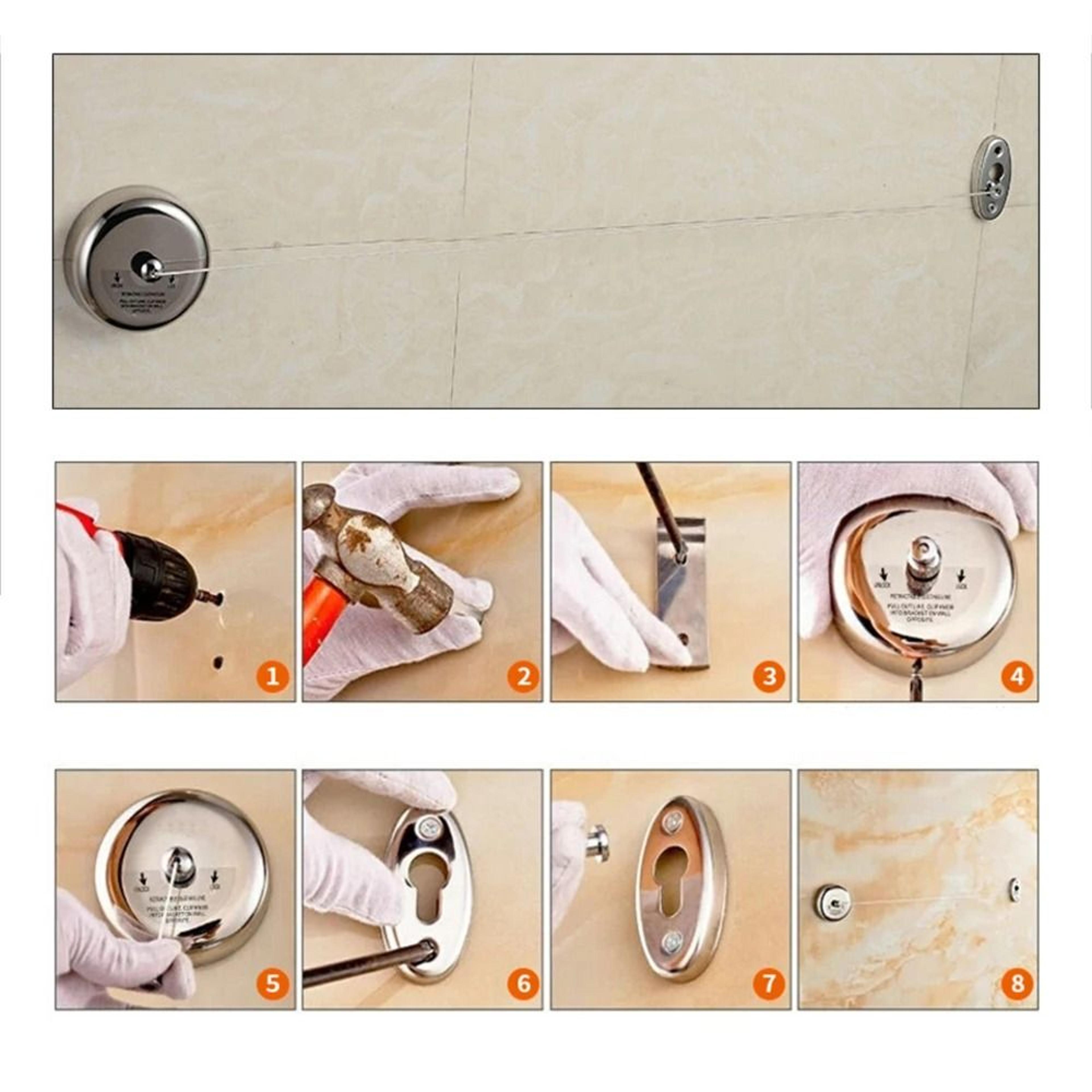 Retractable Clothesline Stainless Steel Wall Mounted Laundry Drying Rope 4