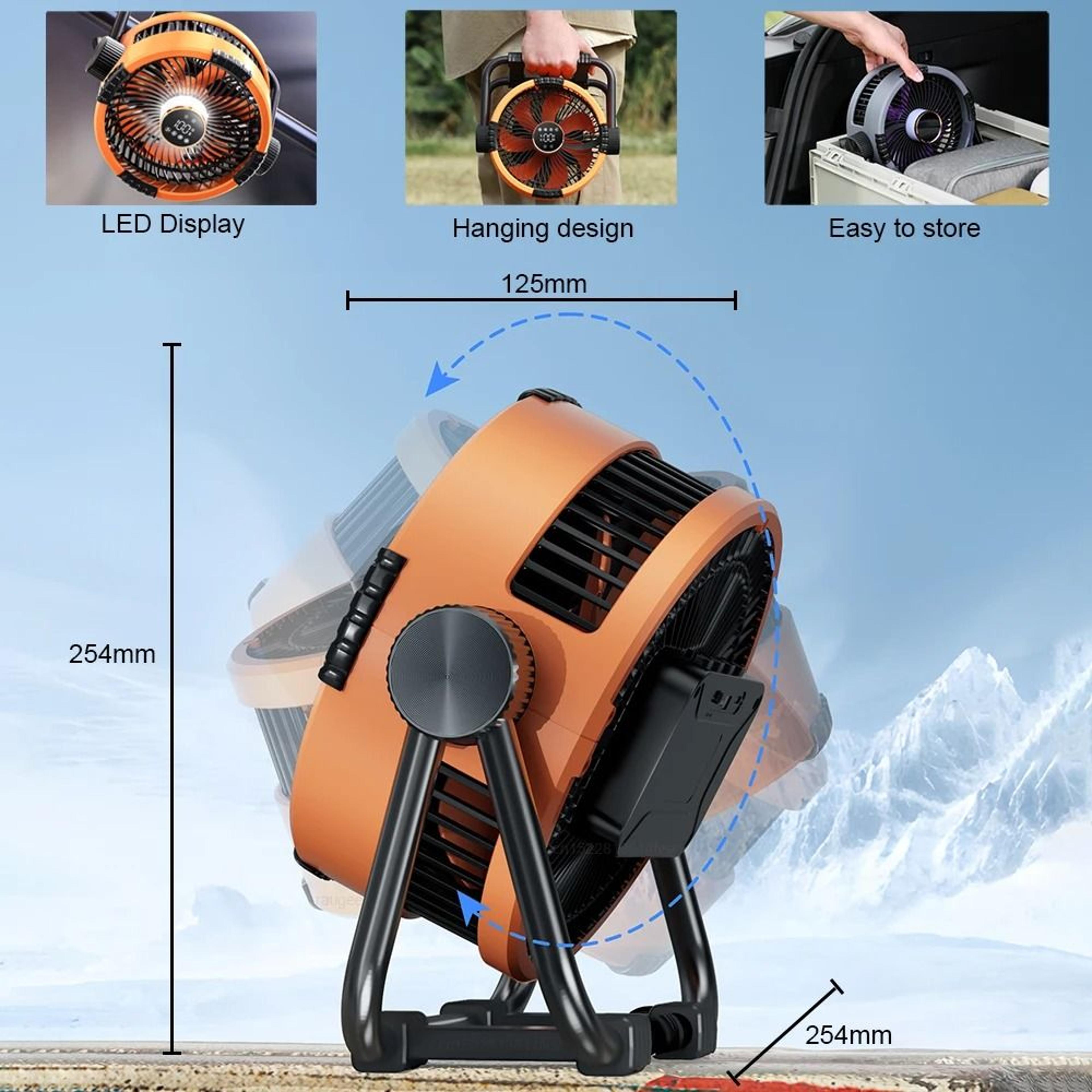Rechargeable Camping Fan With Light 20000mAh Portable Tent Ceiling Fan With Hook 2