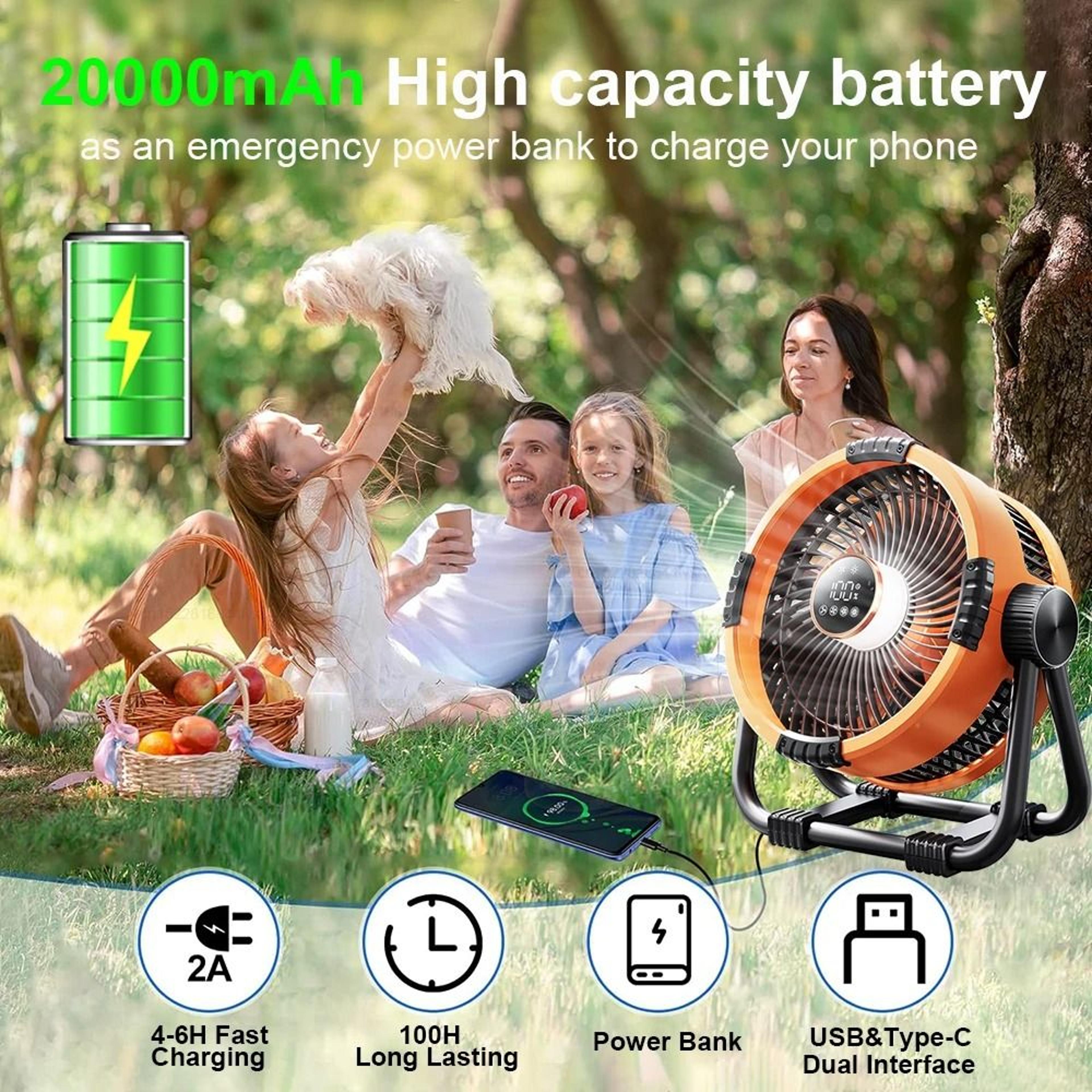 Rechargeable Camping Fan With Light 20000mAh Portable Tent Ceiling Fan With Hook 4