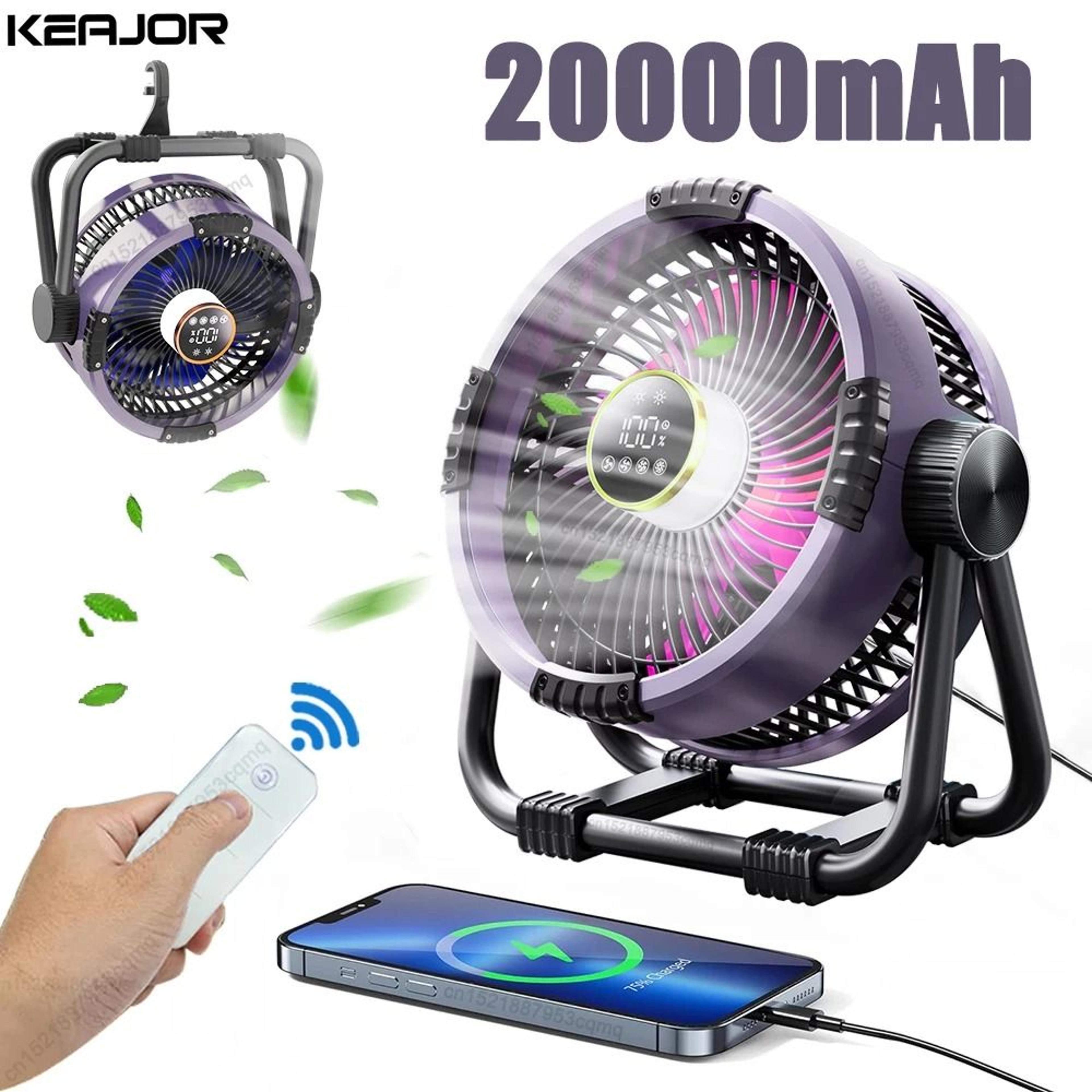 Rechargeable Camping Ceiling Fan With Light 20000mAh Portable Tent Fan With Hook 3